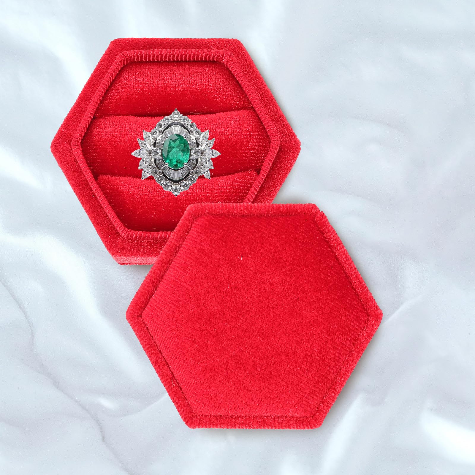 YDYDTTKD Boîte à bagues de fiançailles hexagonale en Velours, conteneur à Double Anneau, Organisateur de Bijoux de Mariage en Marron pour Proposition et cérémonie