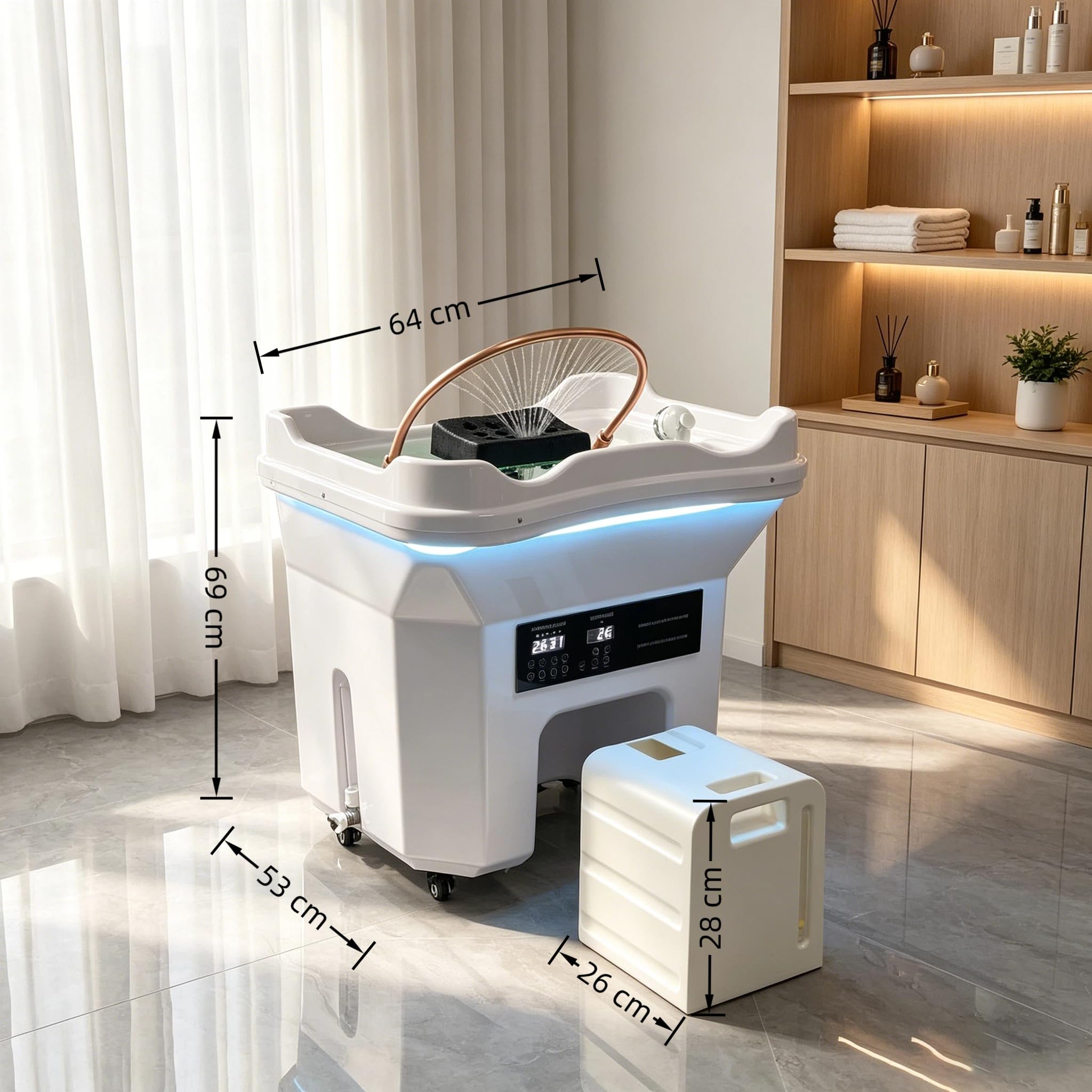Cabezal de Lavado Extraíble para Salón de Belleza Equipo Spa Japonés Lavabo Champú Con Circulación Agua Y Función Terapia Luz Cama de Champú de Masaje Cuenco para Champú Cama para Peluquero (black)