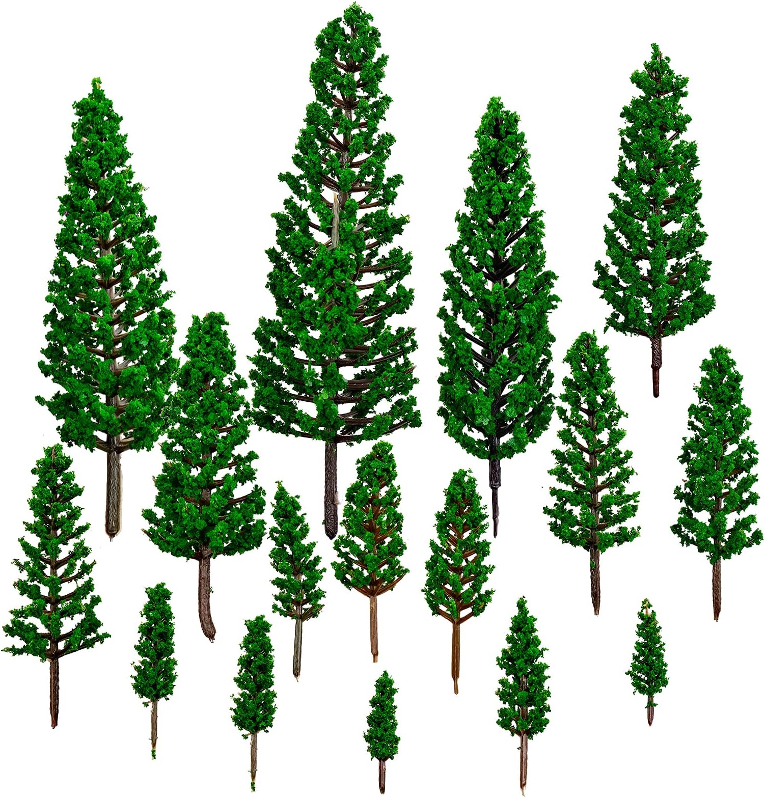 16 PCS Model Pine Trees, N Scale Buildings Scenery Tree, Mixed Size Micro Landscape Tree(1.4''-6.3''), for Crafts, Woodland Scenery, Diorama, Cake Topper