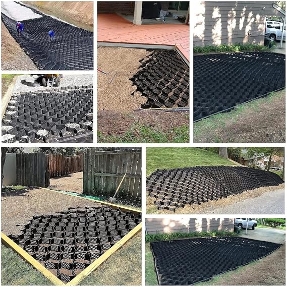 WDJBPSH Black Ground Grid for Garden/Driveway/Parking, Heavy - Duty Subgrade Reinforcemen/Slope Protection Geogrid, Honeycomb Expandable Support Mesh(2x8m)