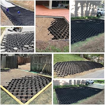 WDJBPSH Black Ground Grid for Garden/Driveway/Parking, Heavy - Duty Subgrade Reinforcemen/Slope Protection Geogrid, Honeycomb Expandable Support Mesh(2x8m)