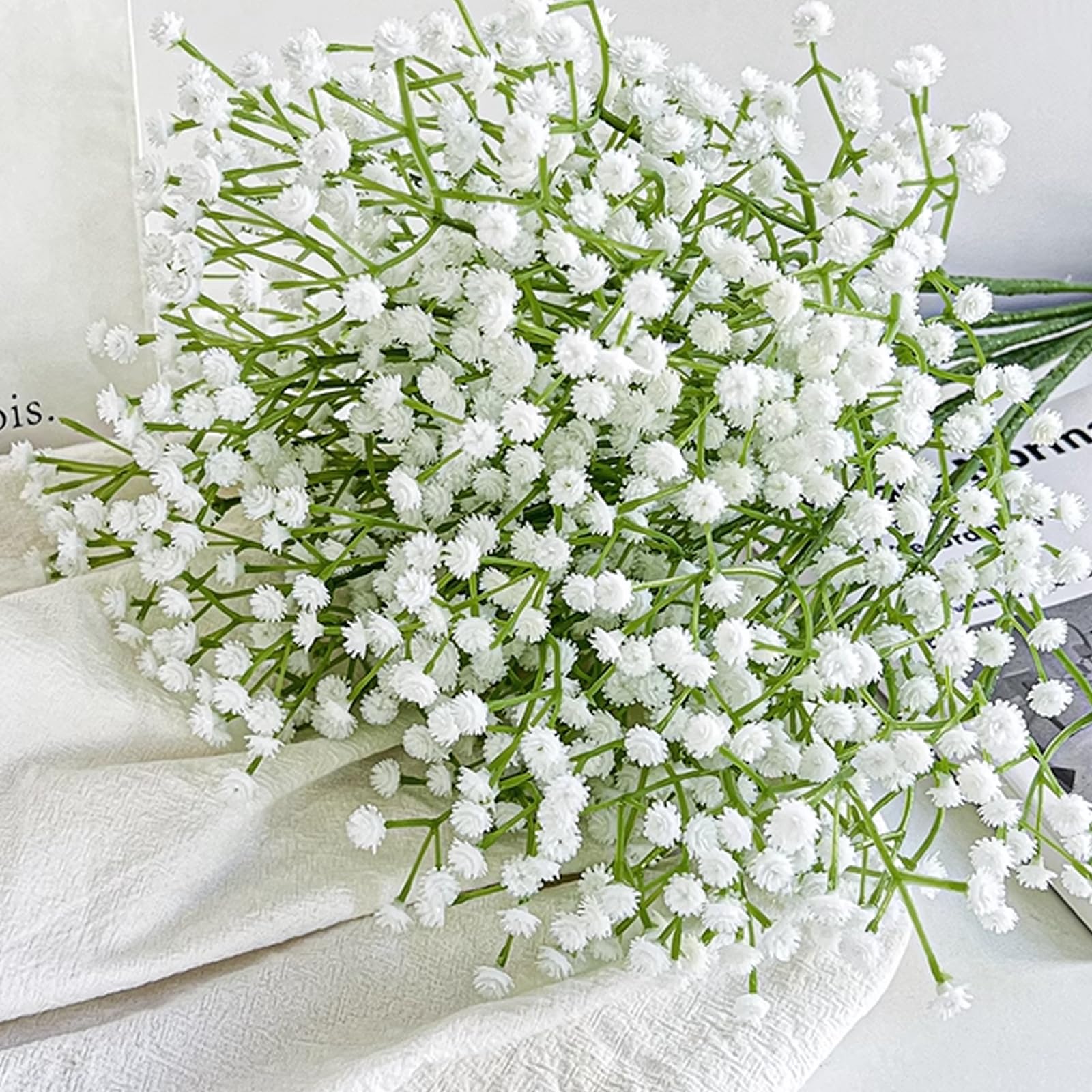 Forestm A-White 12 Pcs Artificial Flowers, Faux Flowers Real Touch Gypsophila Artificial Flowers Fake Flowers Babys Breath Bouquets For Wedding, Party, Diy Floral Arrangements, Home Decoration, Table Centerpieces