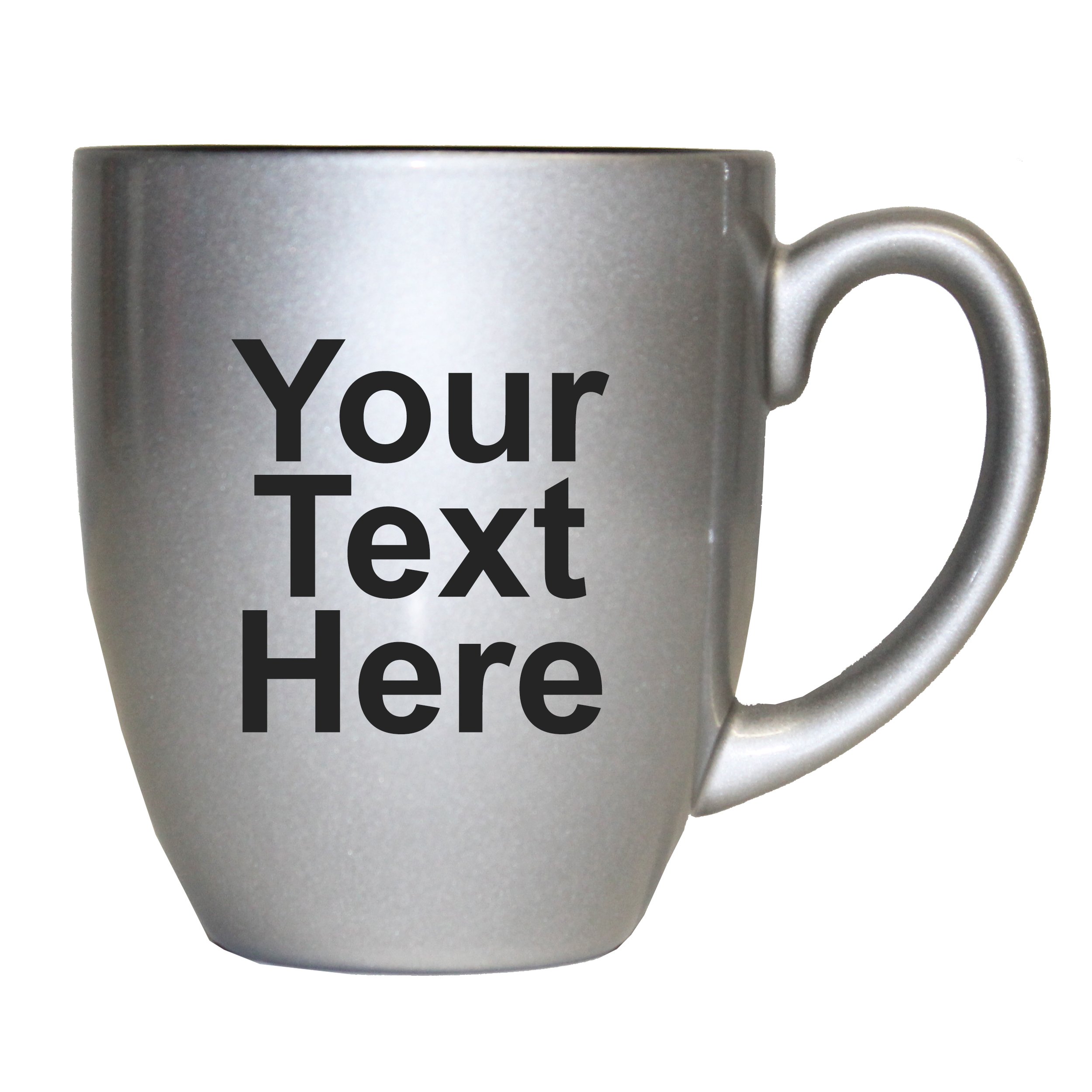 My Personal Memories Custom Engraved Latte Coffee Mug and Personalized Tea Cup With Your Text Silver