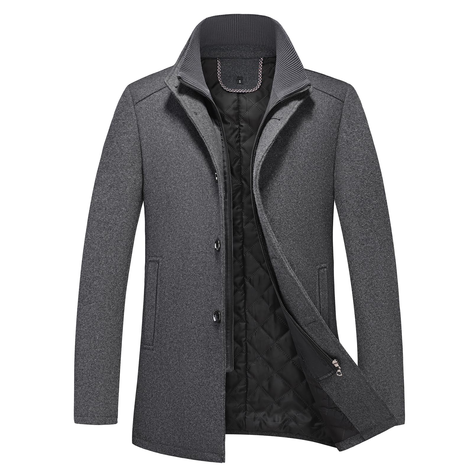 KUDORO Manteau Homme Mi-Long en Laine Chaud pour Hiver Col Montant Trench Coat Classique Parka Pardessus Caban Slim Fit Coup-Vent