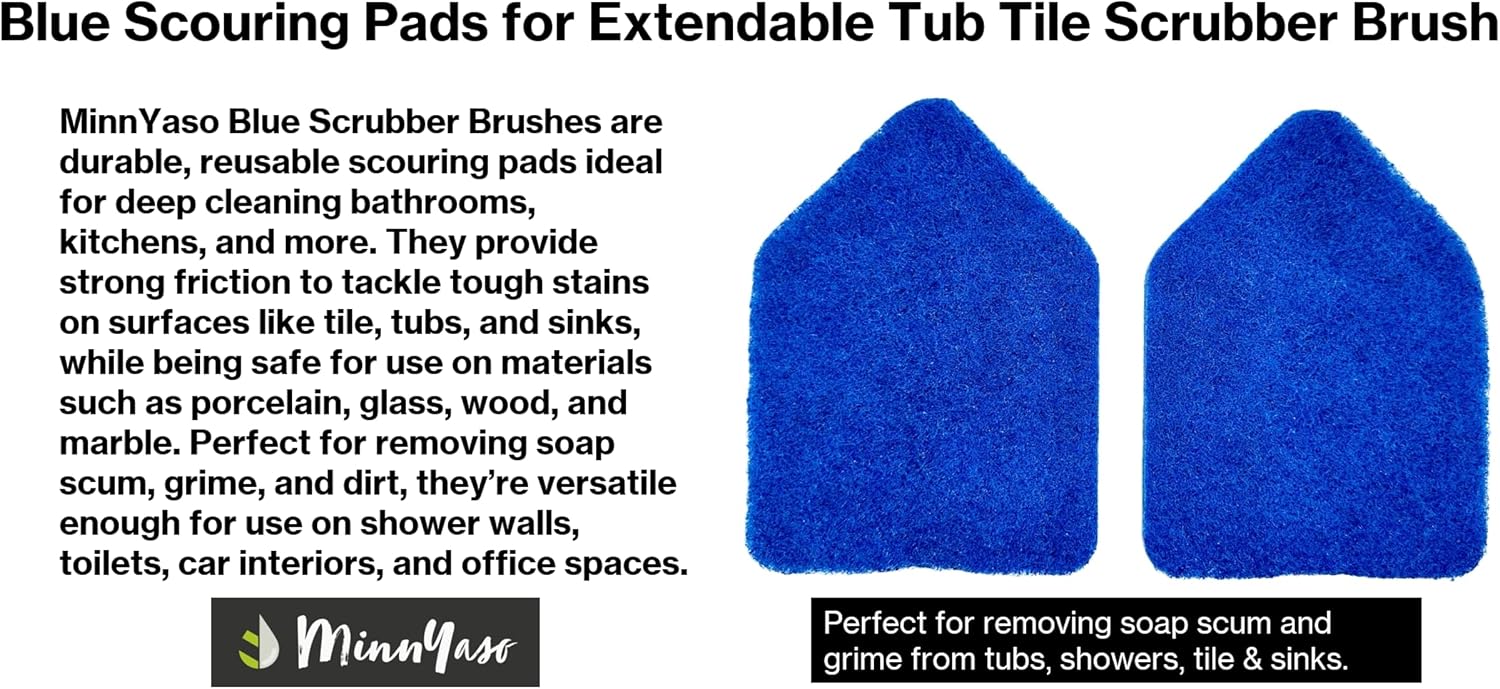 Blue Scouring Pads 5 Pack – High-Power Scrub Pads Refill Extendable Tub Tile Scrubber Brushes, Deep Cleaning Replacement Pads Bathroom, Kitchen, Toilet, Tile, Sink- Fits Moku, Yocada, Cleanhome & More