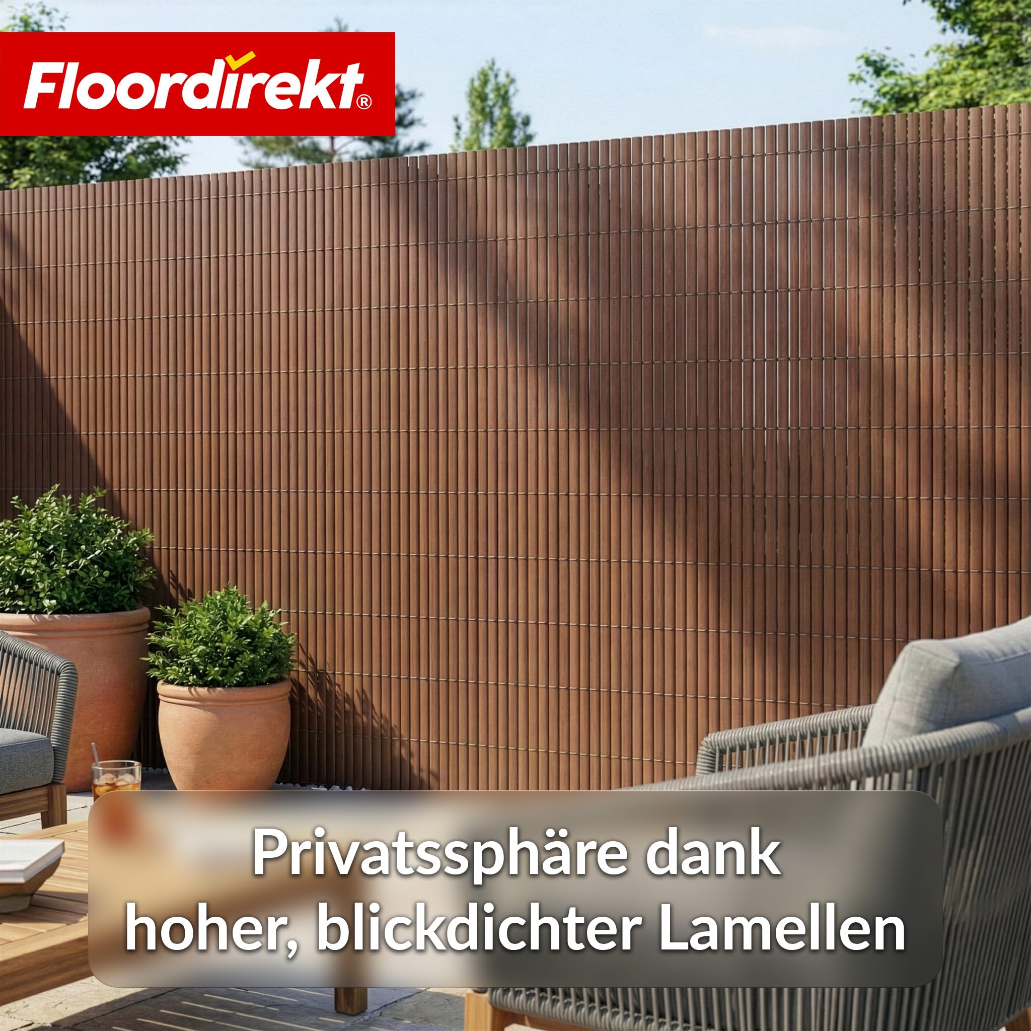 Floordirekt | Recinzione in PVC, paravento per privacy da giardino, piscine, balcone, terrazza, decorativo in PVC, resistente ai raggi UV, intemperie, antivento, 200 x 300 cm - Marrone