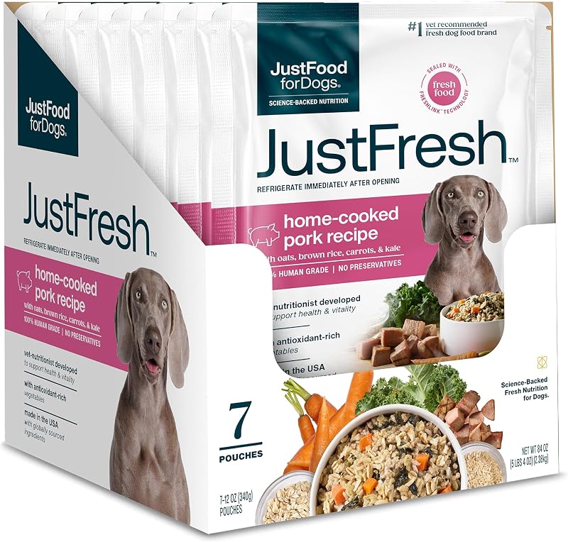 Alimento úmido fresco para cães ou complemento para ração JustFresh de carne suína JustFoodForDogs – Pacote com 7