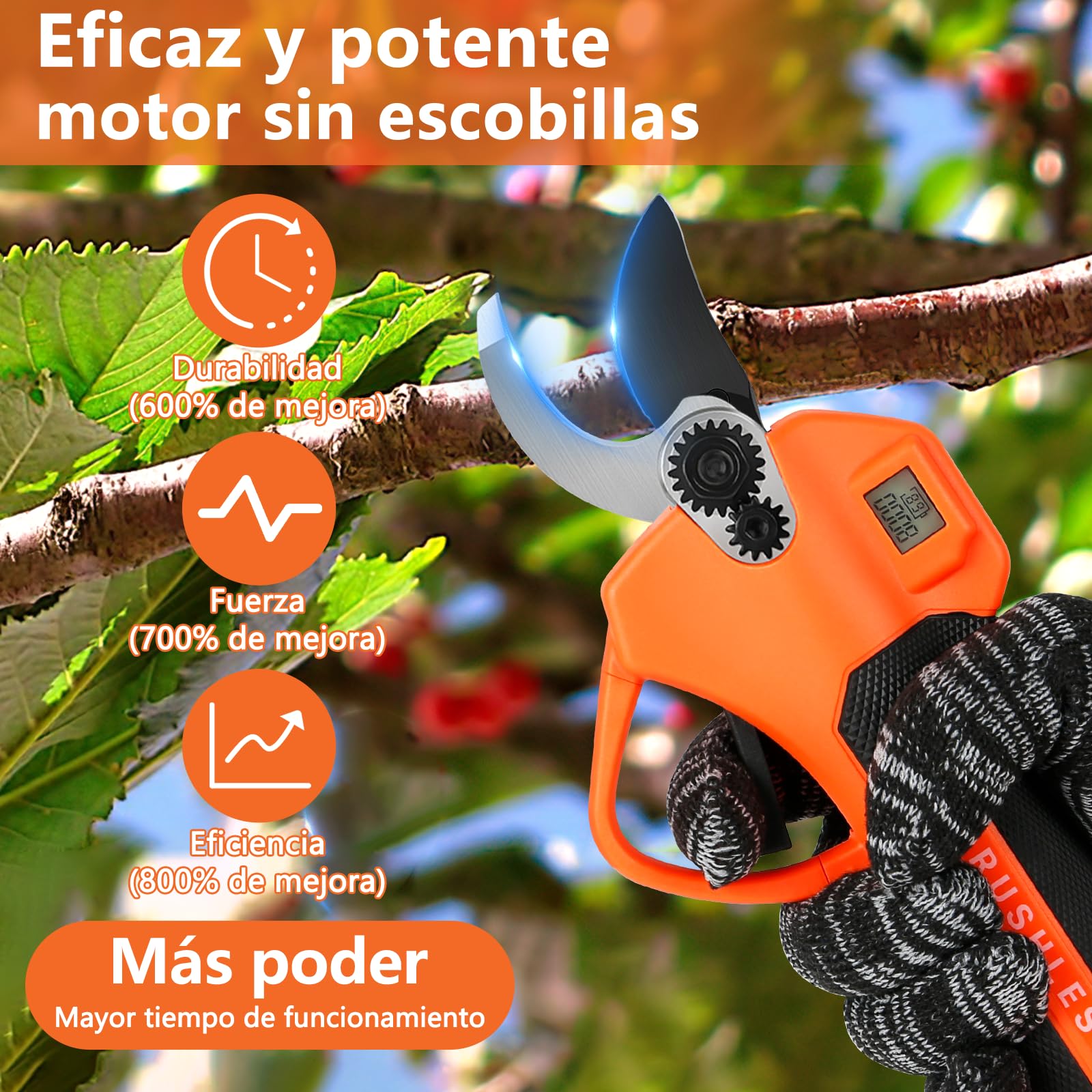 Tijeras de Podar Eléctricas, Profesional Tijeras de Podar con Motor Brushless, LCD Pantalla, 2000 mAh Bateria, SK5 Suchillas, Tijeras de Jardín Eléctricas para Jardinería, Árboles Frutales, Viñedos