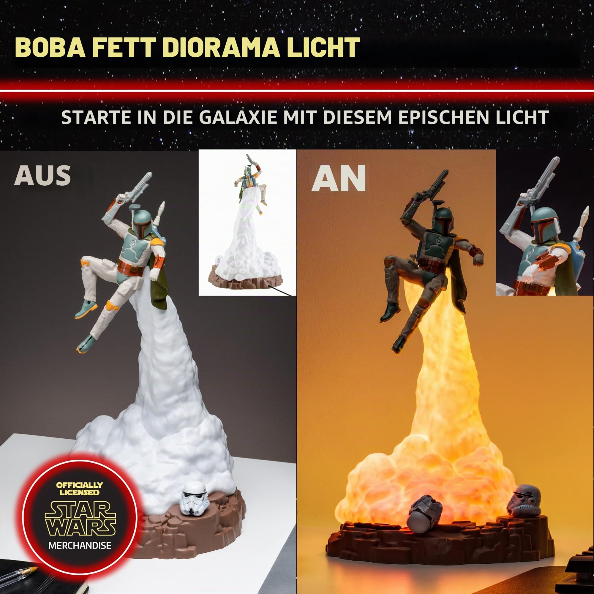 Paladone Unisex Kinder Star Wars-Boba Fett Figural Light-31cm, Black, Estándar Tischlampe - Lampe - Schreibtischlampe