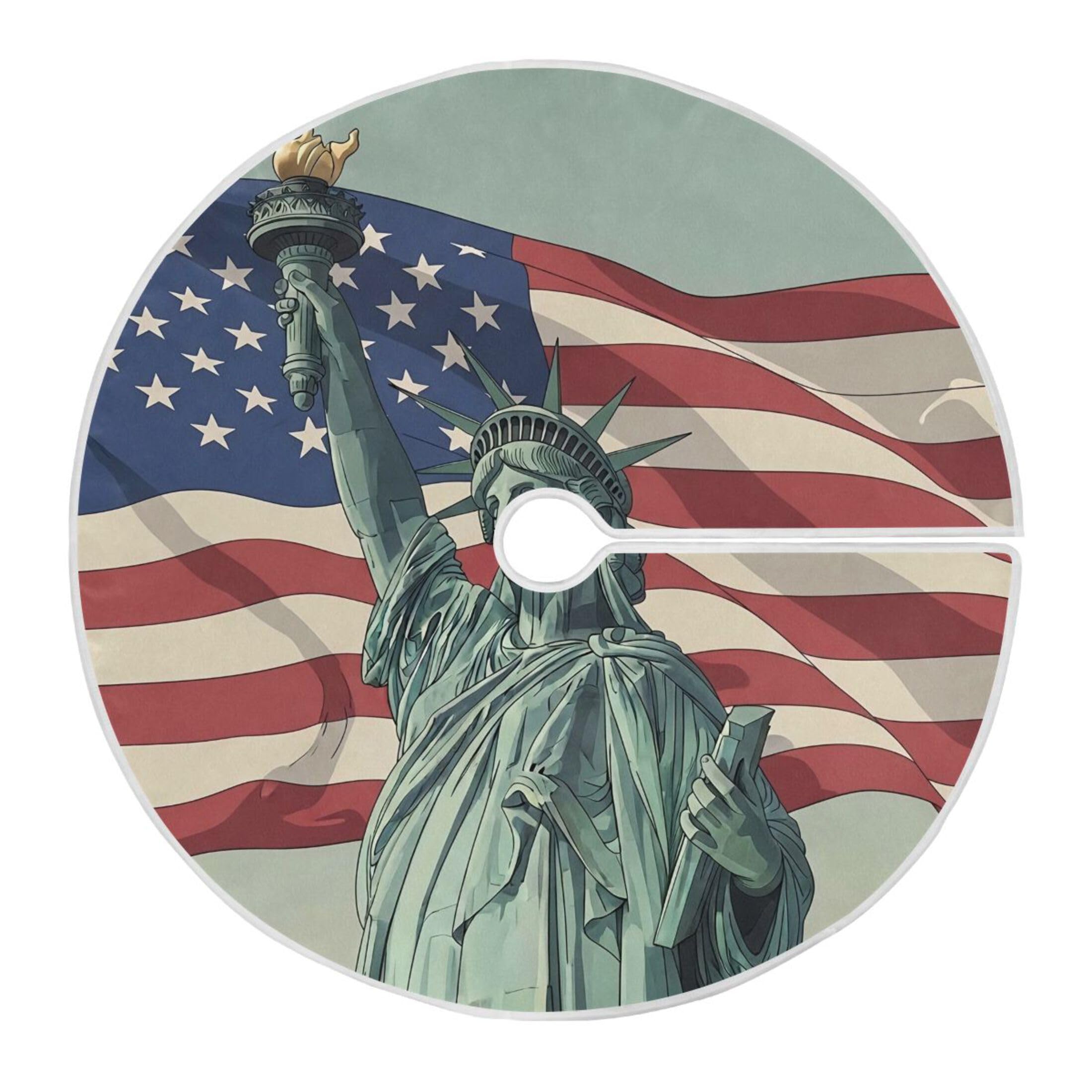 Fuauuyl Statue Of Liberty Christmas Tree Skirt 48 in Indoor Outdoor Tree Mat for Farmhouse Holiday Party Decoration