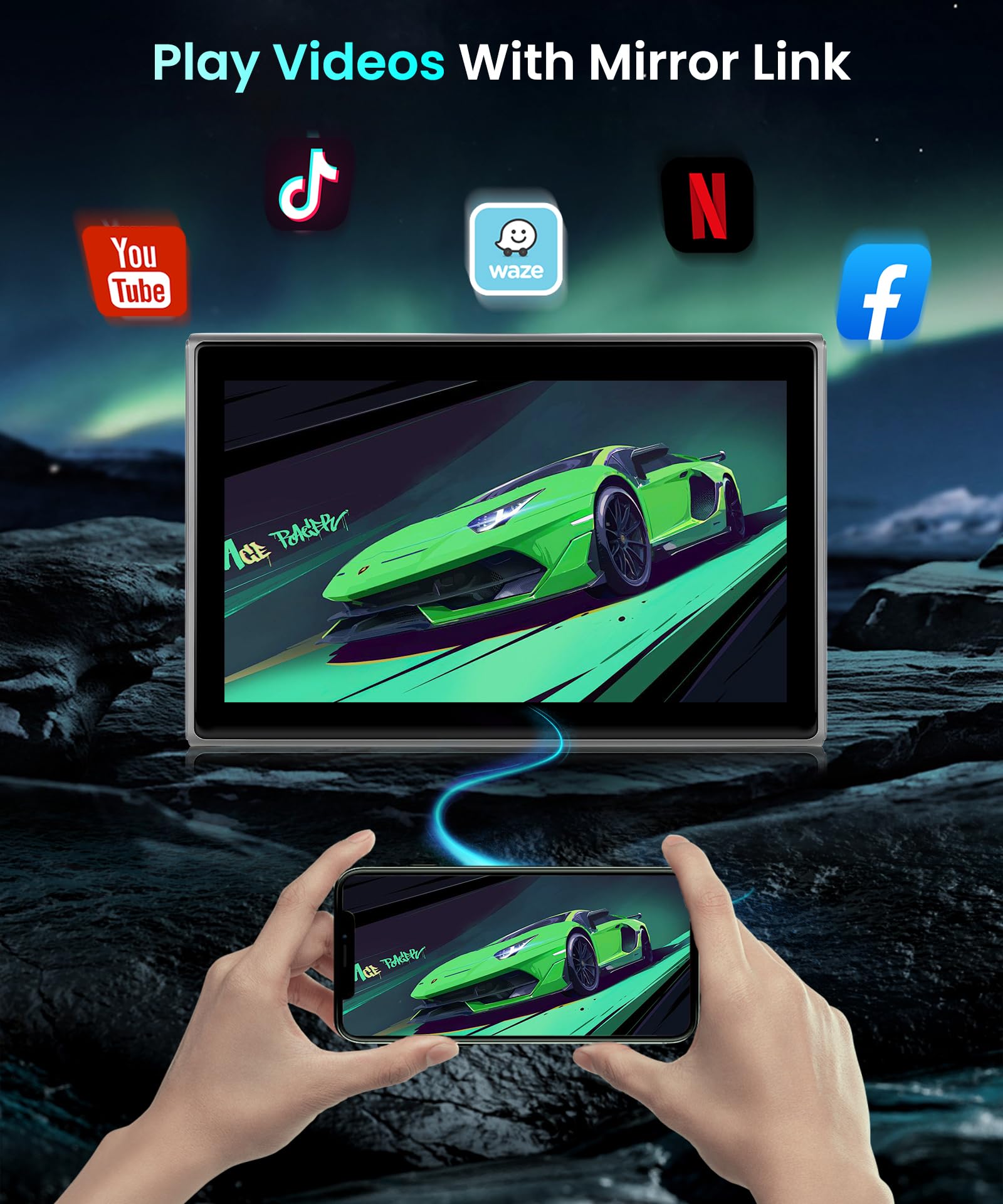 Podofo Estéreo portátil inalámbrico Carplay Android Auto, pantalla táctil de 7 pulgadas con Bluetooth manos libres/enlace espejo/navegación de mapas/control de voz/tarjeta TF/AUX, para automóviles