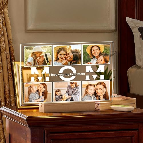 Miniatura 7 de Regalos de cumpleaños personalizados para mamá de hija e hijo, marcos de fotos personalizados con fotos, marco de fotos personalizado con luz