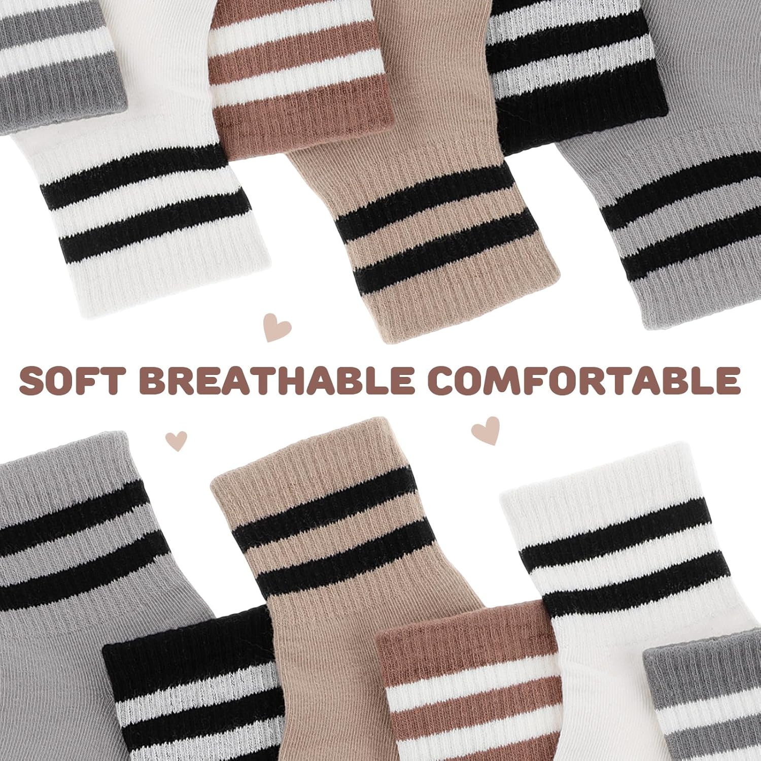 Shihanee 6 Pairs Socks for Girls Kids Pink Crew Athletic Socks with Stripes Heart 4-12 Years Old Cotton Girls Crew Sock - Image 4