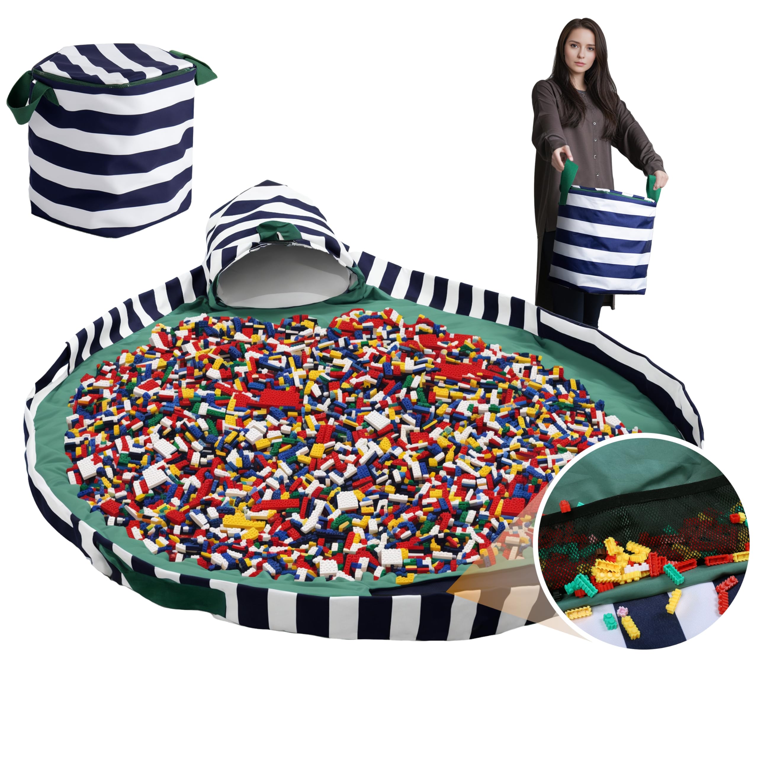 Daneey 2-in-1 Toys Organizer Storage & Play Mat for Room and Travel, Kids Storage Organizer for Toys, Playroom Organization and Storage for Boys and Girls