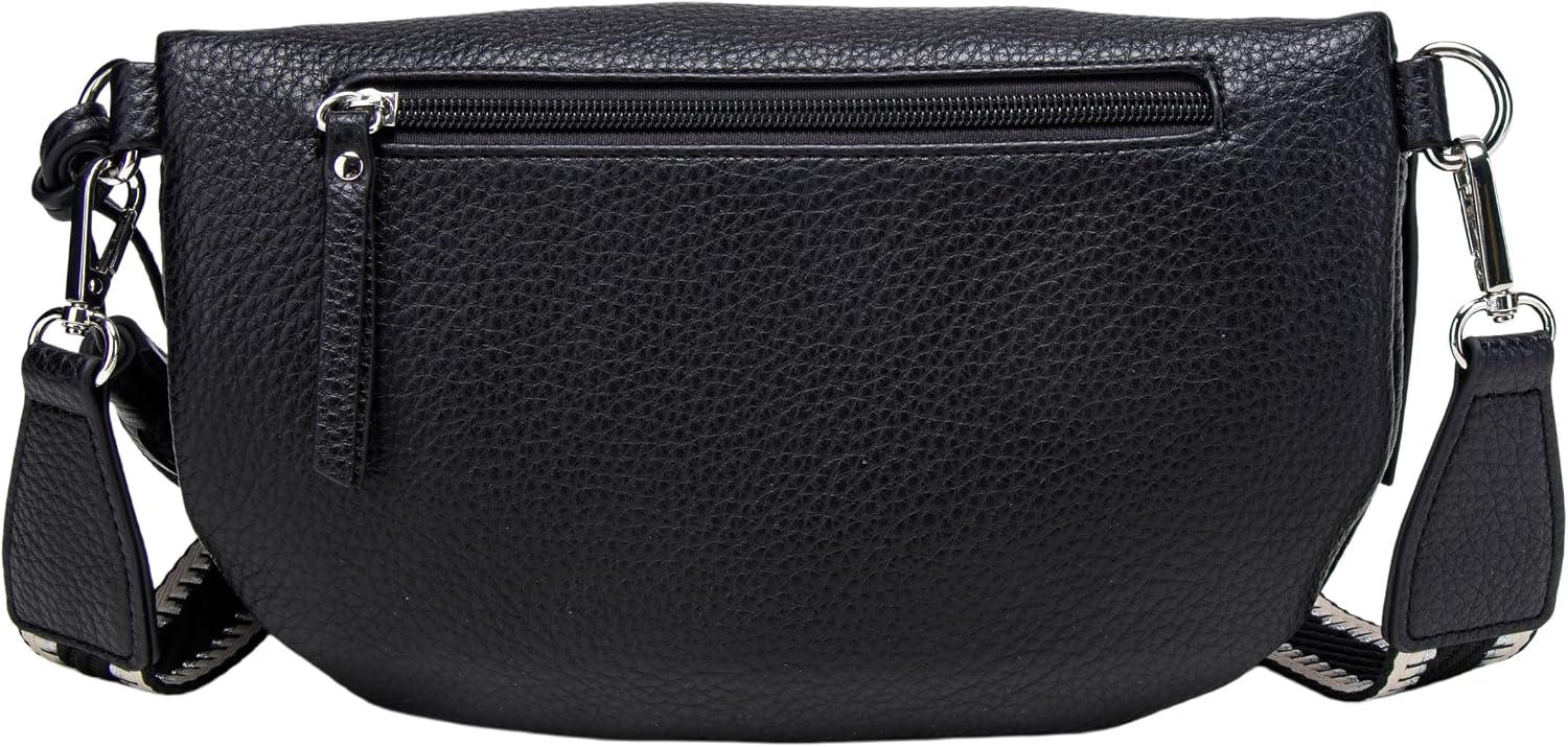 Fanny Crossbody Sling Bag with Tassel|No Buckle(Black) | PU leather waist bag|no buckle|tassel|wide adjustable strap|plus size friendly|travel cycling gym|10.3x3.6x5.6 in|3 colors