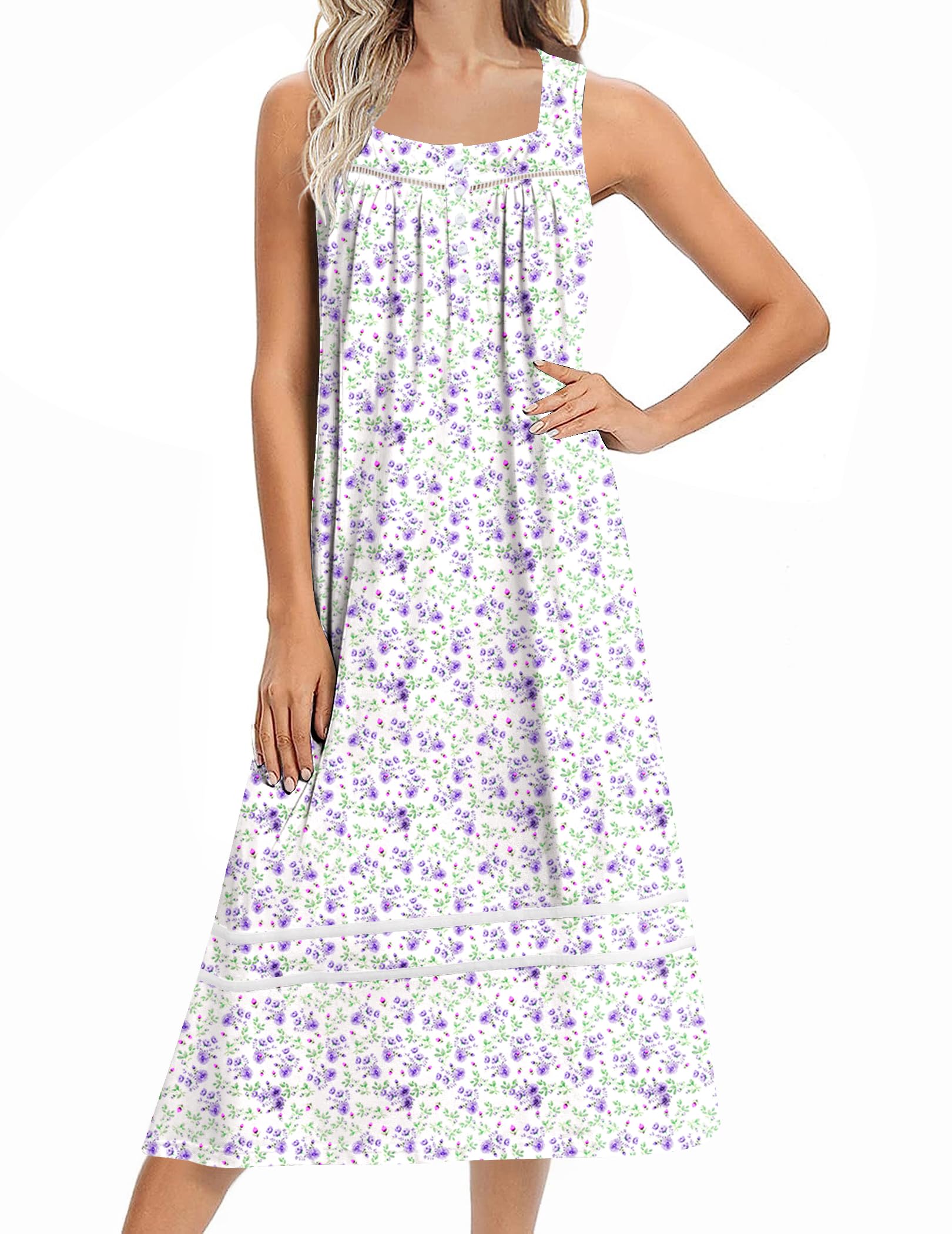 Ekouaer Women's Nightgowns Long Sleeveless Night Gown Ladies Sleep Dress Soft Victorian Nightdress