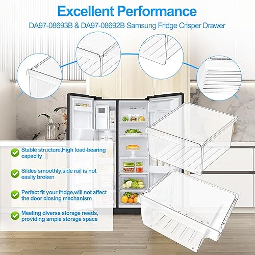 Miniatura 5 de Cajón mejorado para refrigerador DA97-08693B y cajón de nevera DA97-08692B compatible con piezas de cajones de refrigerador Samsung RS25J500DSR