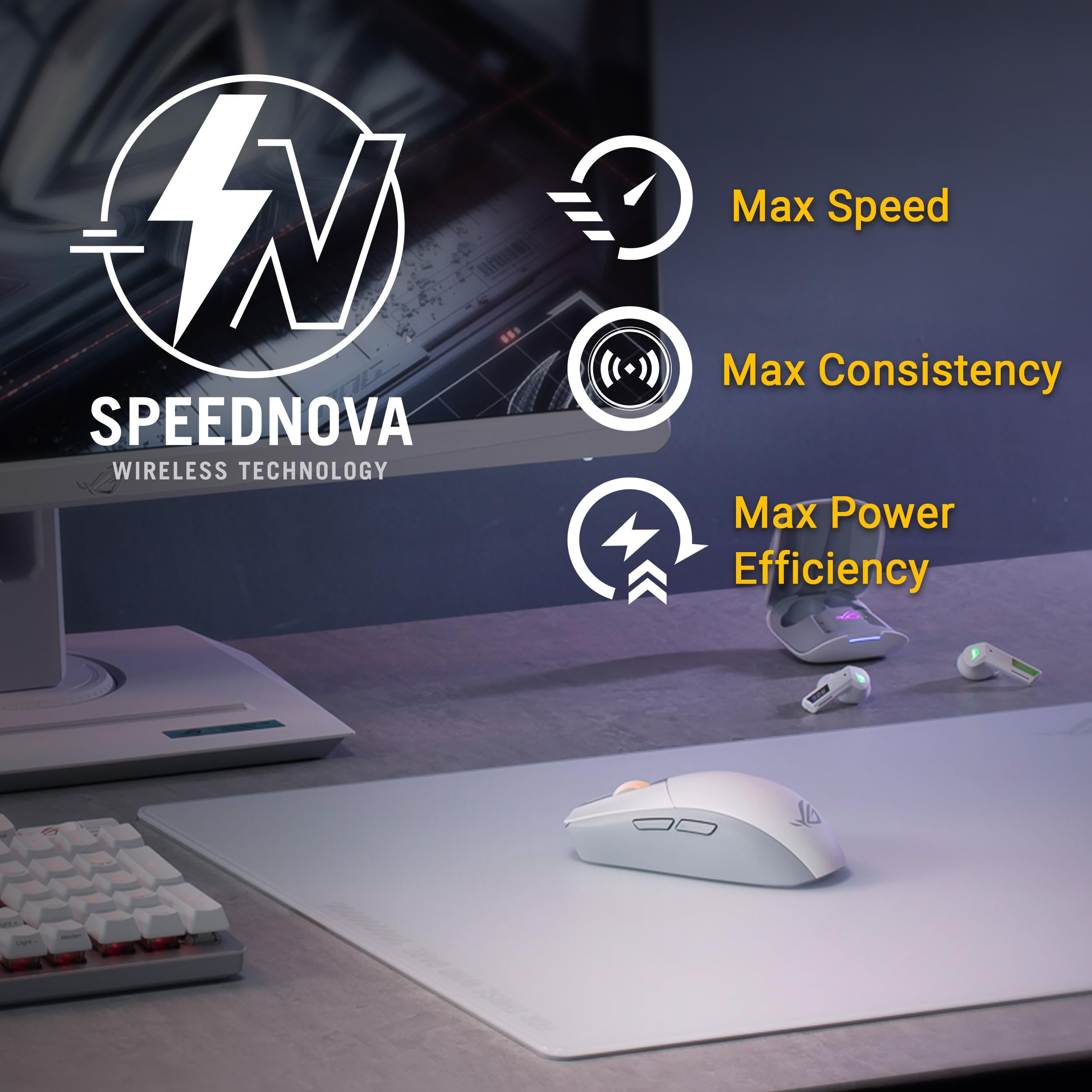 ASUS ROG Strix Impact III Wireless White - lekka oburęczna mysz do gier bez drutu 57g, czujnik optyczny AimPoint 36000 DPI, łączność Trimode, odbiornik ROG Omni
