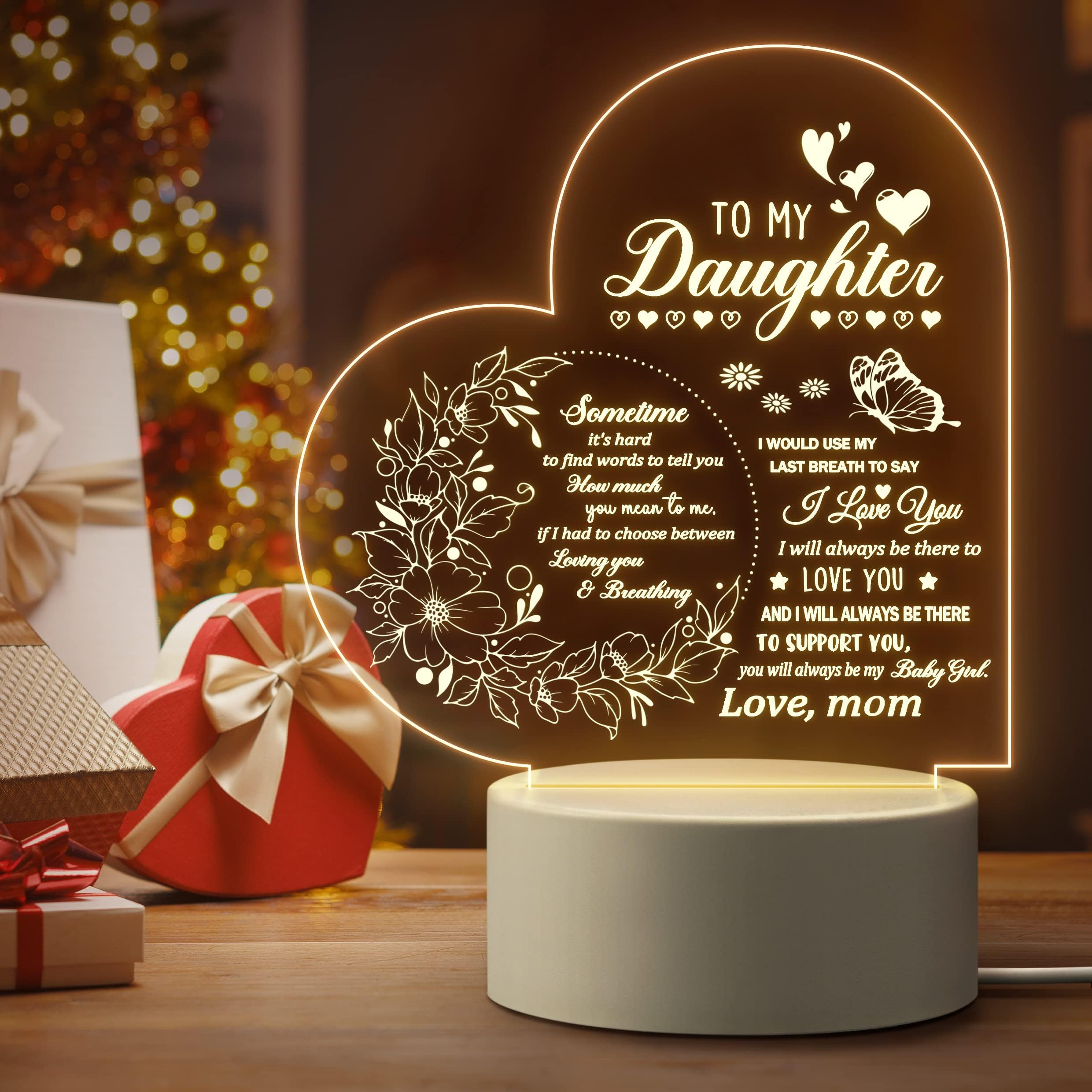 Mothers Day Gifts for Daughter, Daughter Gifts from Mom, to My Daughter Acrylic Night Lamp, Ideal Mother's Day Graduation Wedding Valentines Christmas Gifts for Daughter from Mothers