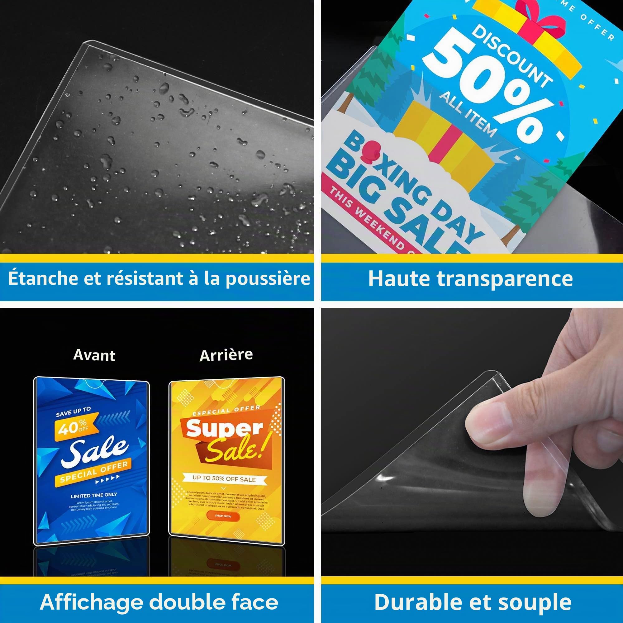 10 Pcs Cadre Magnétique Auto-adhésif A4, Cadre d'information Avec bande adhésive et magnétique, Informations sur le Cadre, Affichage Étanche, Couvertures pour Signe, Photos, Document