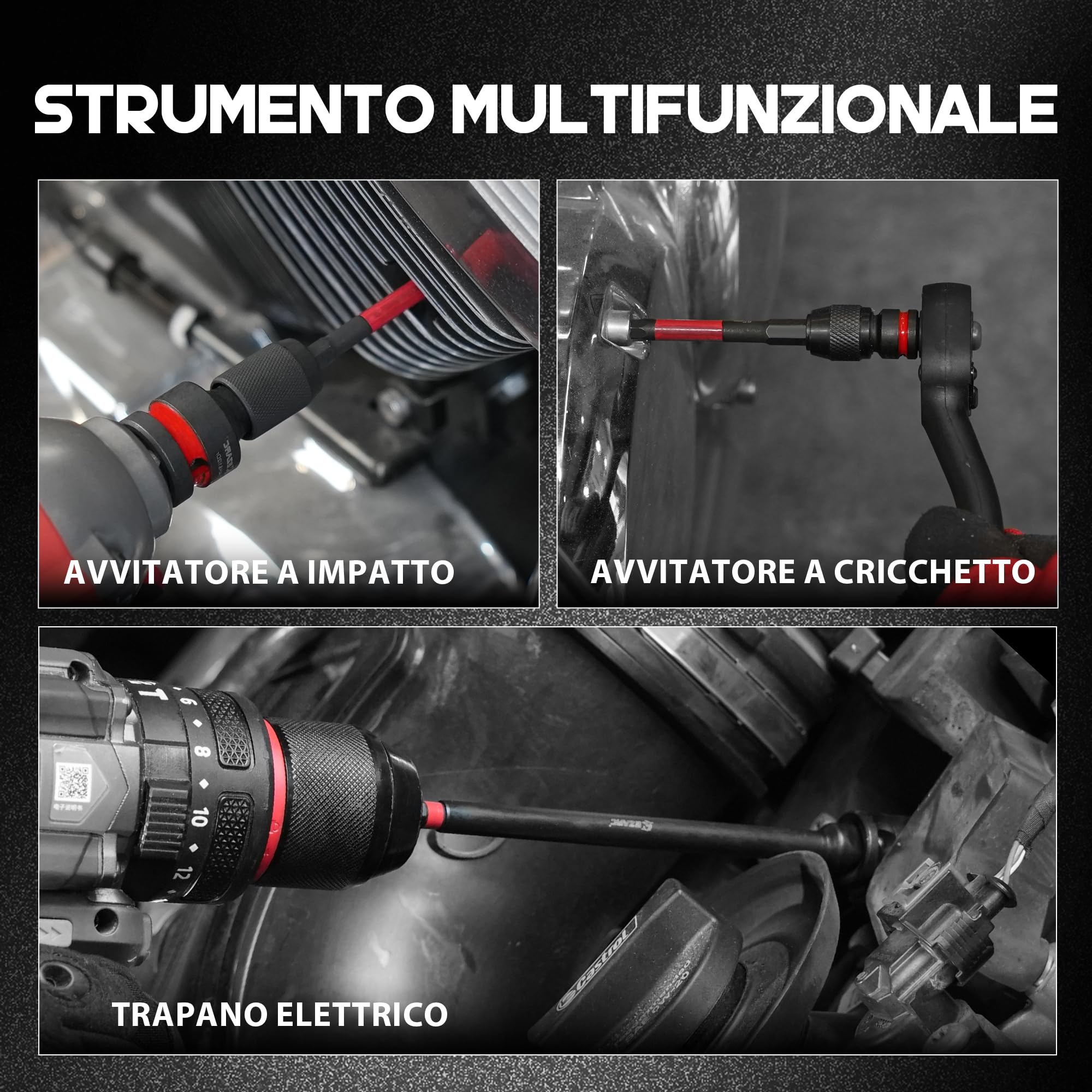 EZARC Set di 21 adattatori per bussole a percussione, include set di bussole girevoli universali CR-MO, accoppiatori a percussione CR-MO, riduttori CR-V, punte di estensione esagonali CR-V, chiavi a