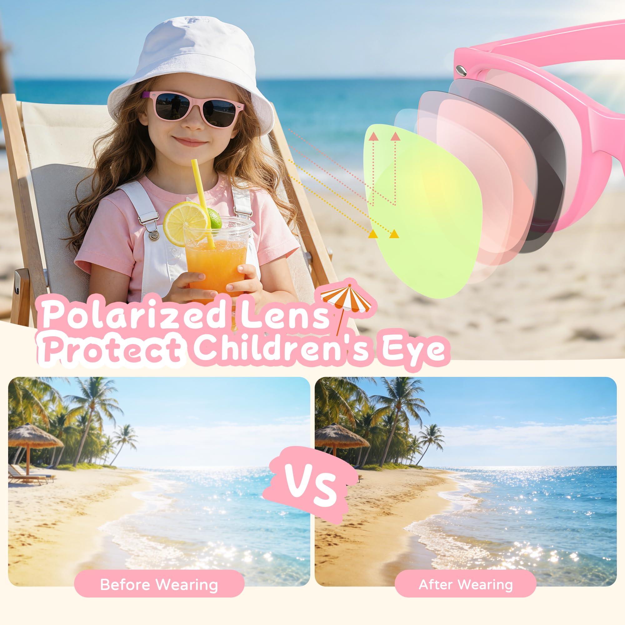 JASPIN Polarized Kids Sunglasses - Toddler Baby Sun Glasses for Girls Boys Age 3-9 with Flexible Frame UV Protection 3 Pack - 5