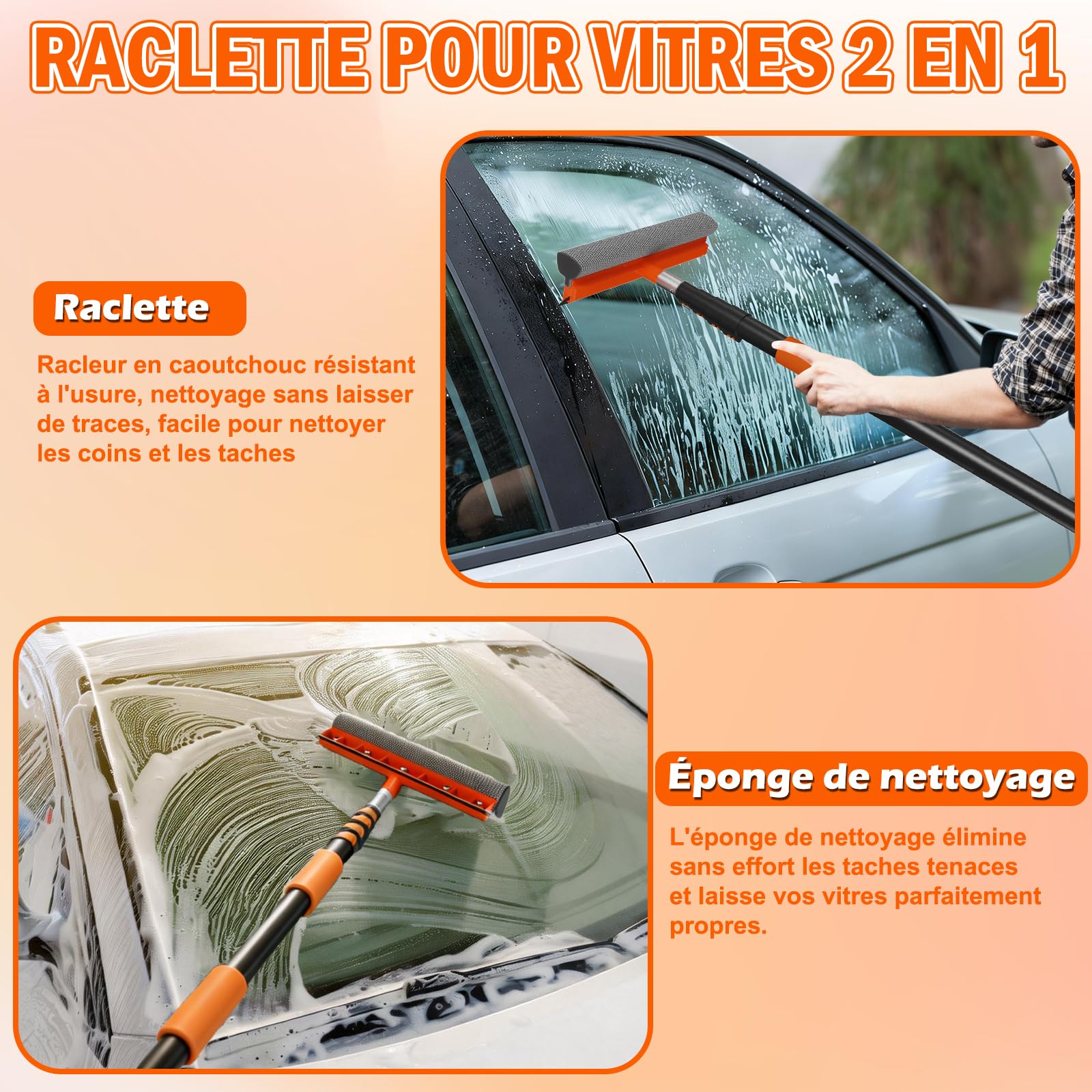 SISUPASSIE Kit de Nettoyage Voiture 3,6 m, Brosse Nettoyage Voiture Télescopique, Raclette Vitre, Serpillière Microfibre, Brosse à Jantes, Gant de Lavage, Idéal pour Camion, Camping-Car, Bateau