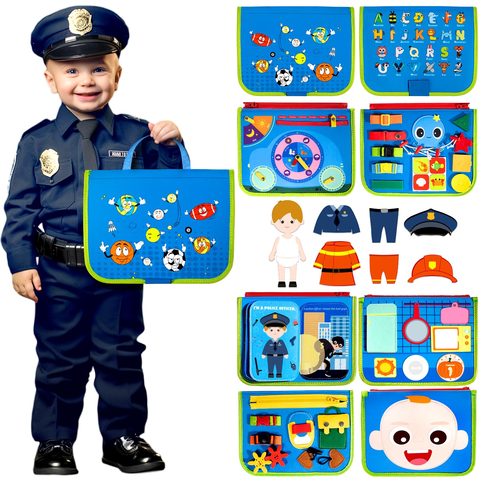 Hely CancyToddler Busy Board, Montessori Toys for 0 1 2 3 4 5 Years Baby Kids Busy Book Car Airplane Activities Preschool Toys for Learning (Blue-Pro)