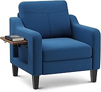 Vista 13 de Silla de acento para sala de estar, sillón moderno tapizado en lino, silla de sofá lateral de tela con estructura de madera con mesa plegable, 2