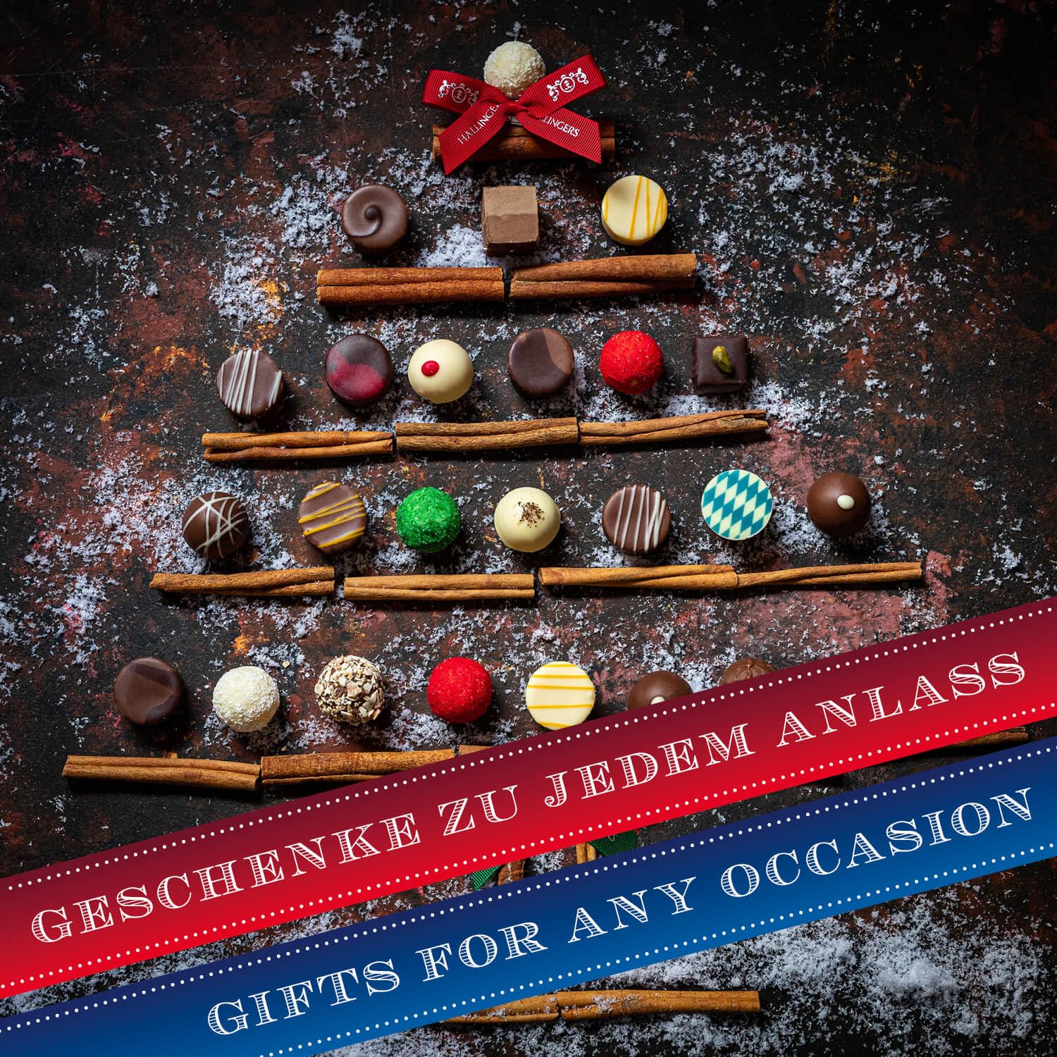 Hallingers Genuss Manufaktur Pralinen Weihnachts-Geschenk - mit & ohne Alkohol, handmade aus Confiserie-Edelkakao in wertiger XXL-Geschenkbox "Vielen Dank Blau", Weihnachten für Frauen Männer