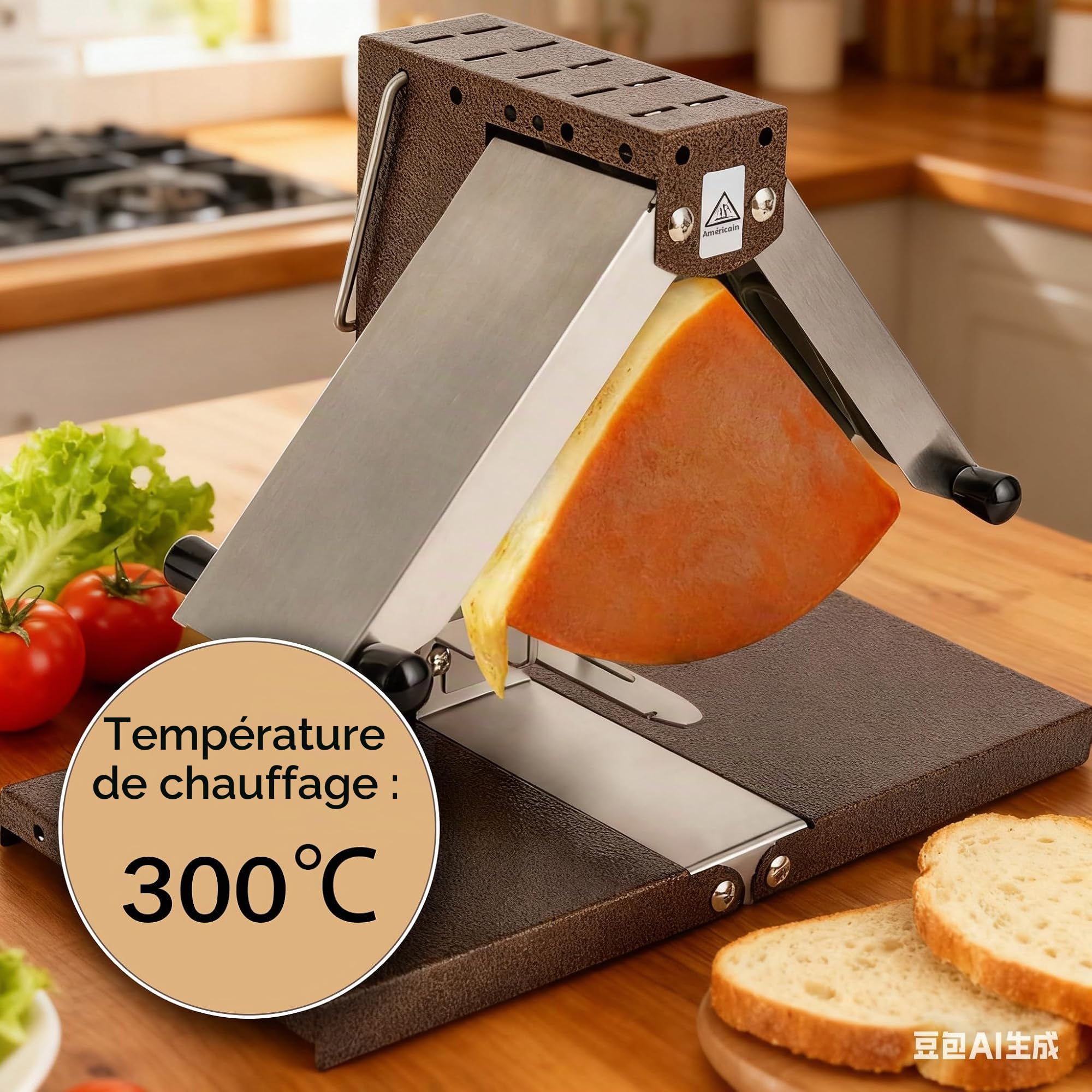 Appareil à raclette Traditionnel français pour Quart de meule,Grill de Table 4 Personnes avec résistances réglables,Pliable et Interrupteur de sécurité pour Une expérience culinaire optimale