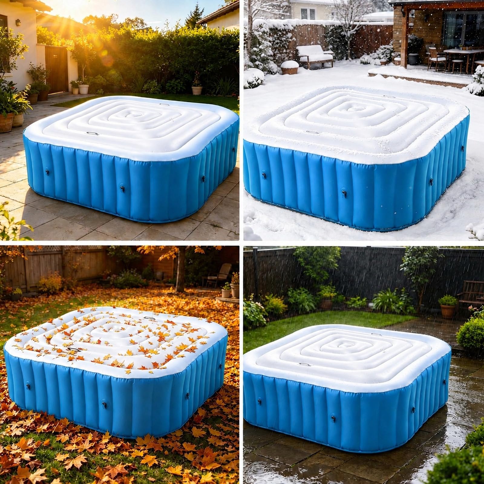 Couverture Gonflable Spa avec Poignées (Blanc, 130CM, Carrée)