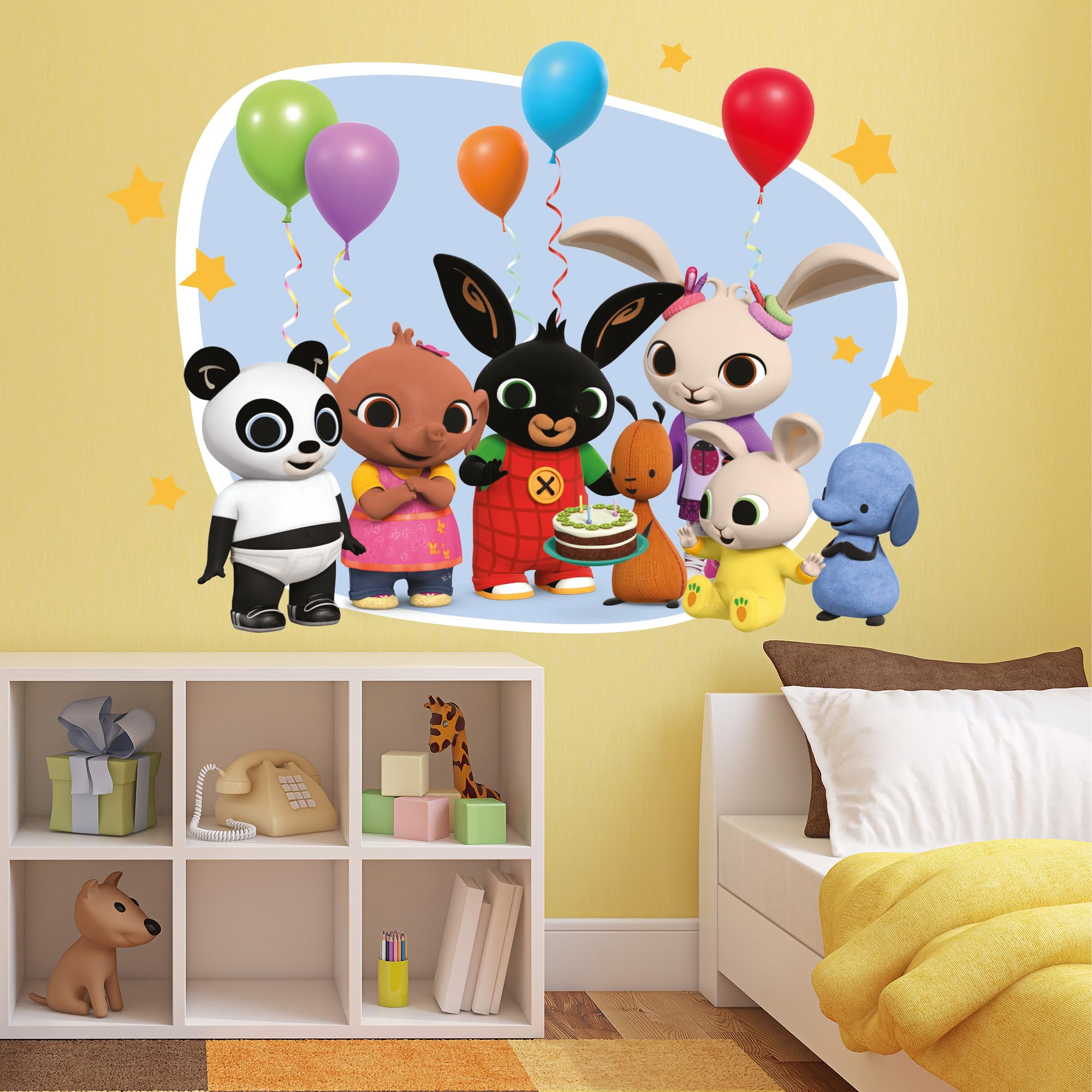 Bing Wall Sticker - Bing Bunny and Friends Celebration Wall Decal Kids Art (120cm Width x 85cm Height)