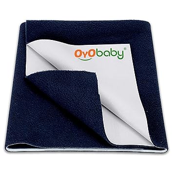 OYO BABY Cotton Waterproof Quick Dry Sheet for Baby| Bed Pad | Baby Bed Protector Sheet for Toddler Children (Large (140Cm X 100Cm, Dark Blue))
