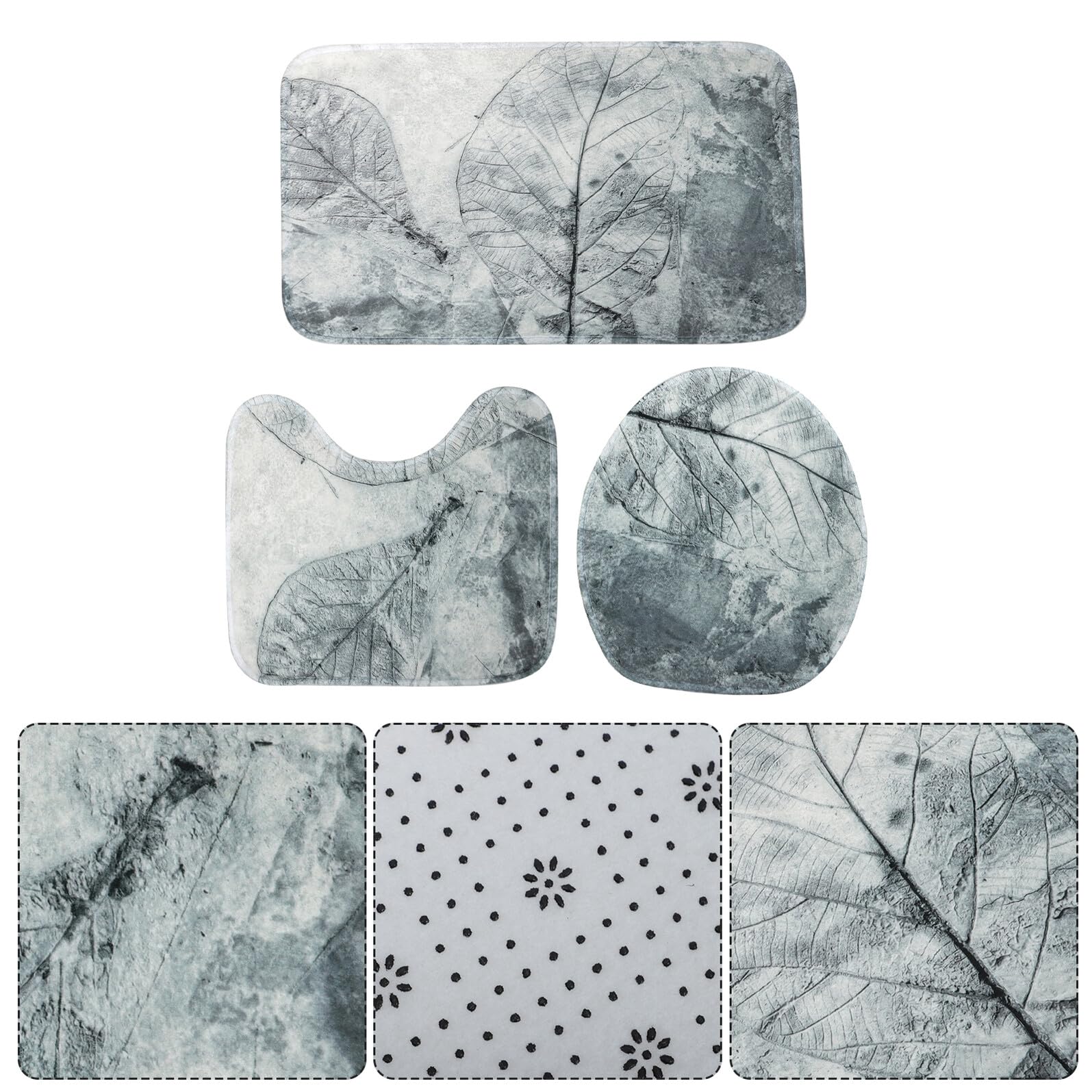 Zerodeko Set Tappeti da Bagno Antiscivolo 3 Pezzi in Poliestere Design Retrò Decorazione Foglie per Arredamento Bagno Casa e Ragazzo Ragazza, Ecologico e Delicato sulla Pelle