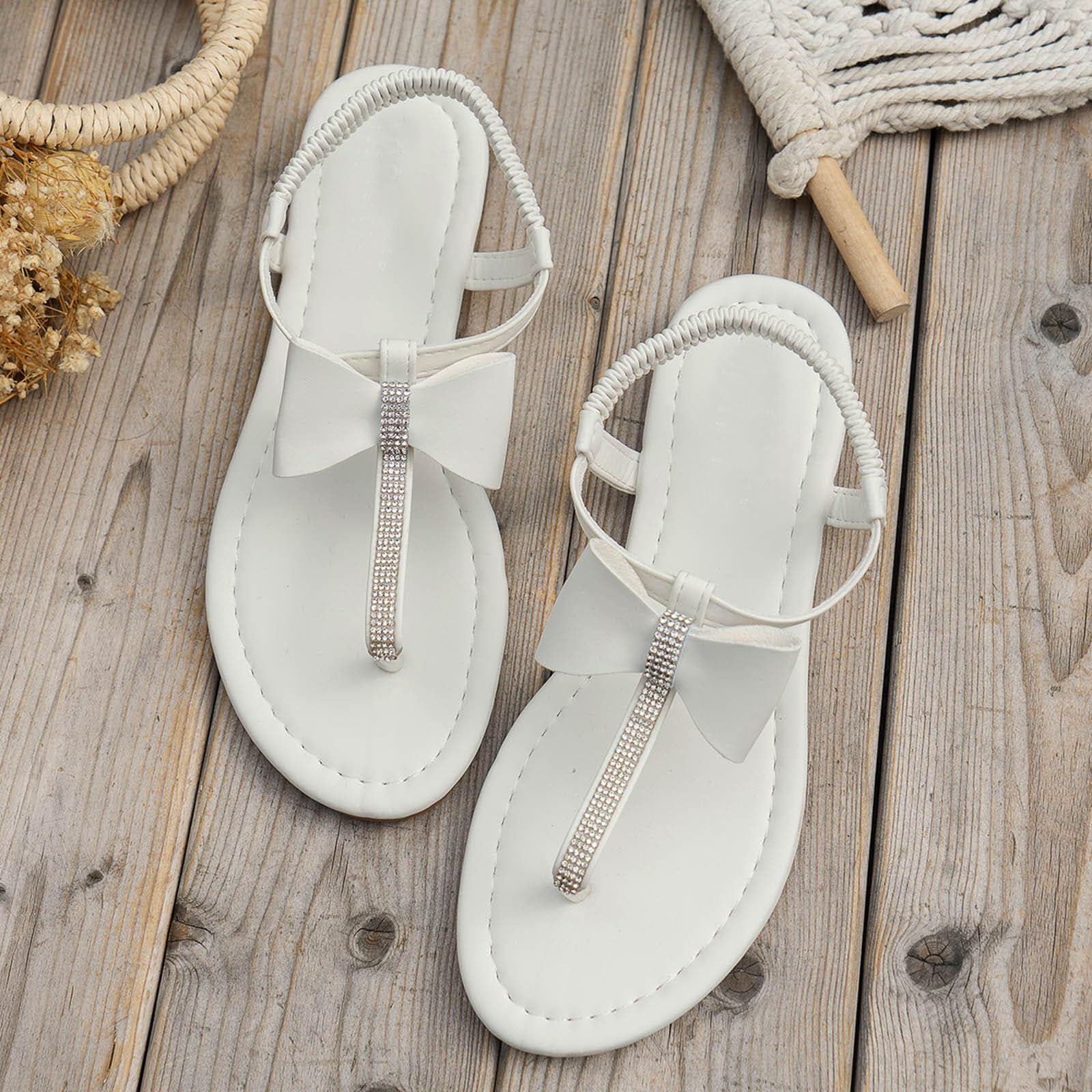 Thong Sandals White Dressy Flat Sandals Wedding Sandals ZBYY
