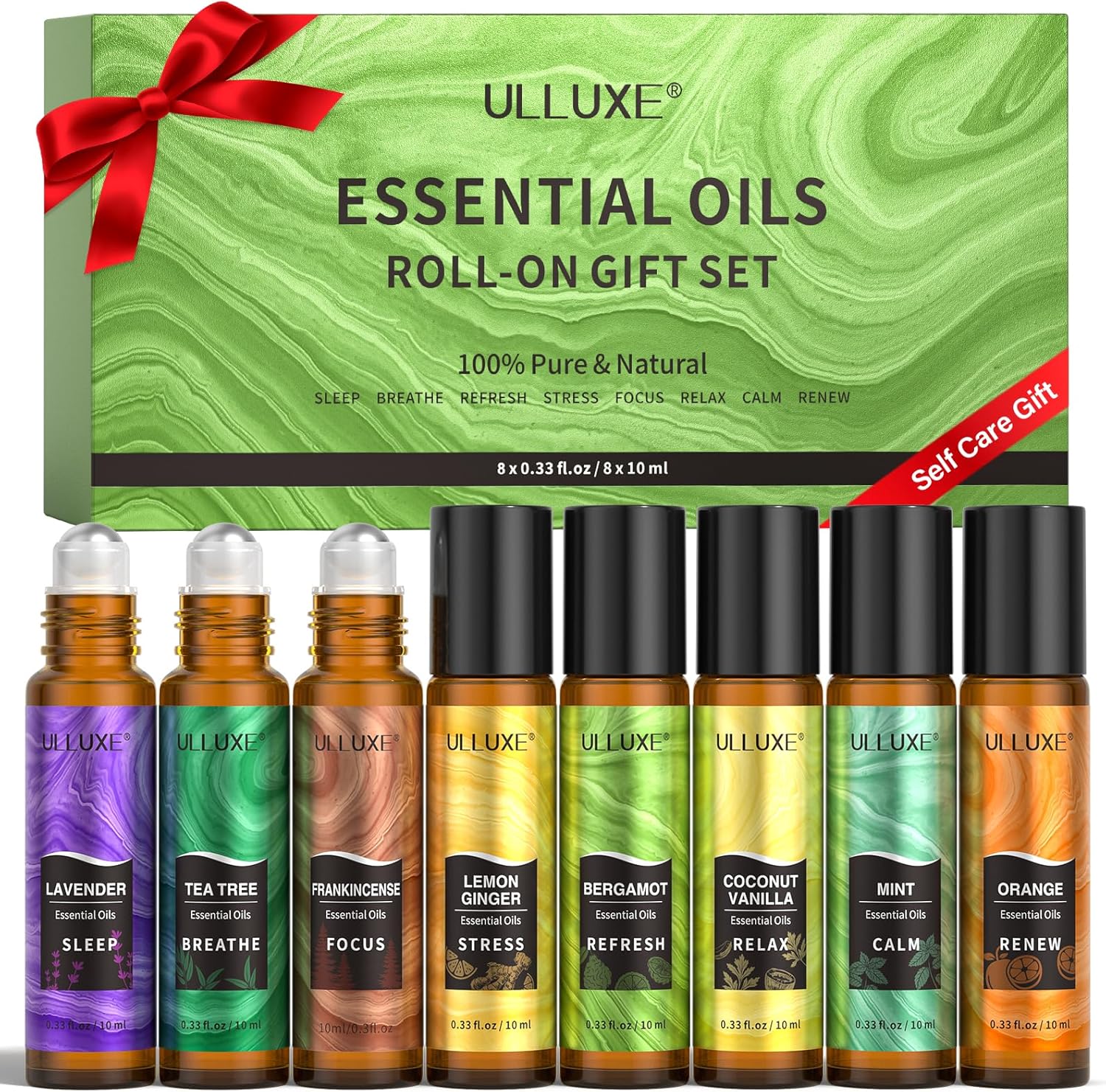 Essential Oils Roll On Set (Pack of 8) 8 Scent, Essential Oil Roller Set, Natural Aromatherapy Oil Blends for Skin, Self Care Gift Stocking Stuffers for Women and Men