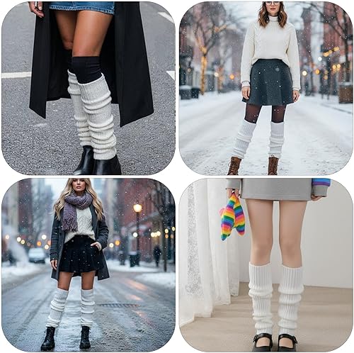 Miniatura 5 de Grevosea 2 pares de calentadores de piernas para mujer, trajes de los años 80 y 90, Y2K, calcetines largos de punto acanalado, para fiestas,