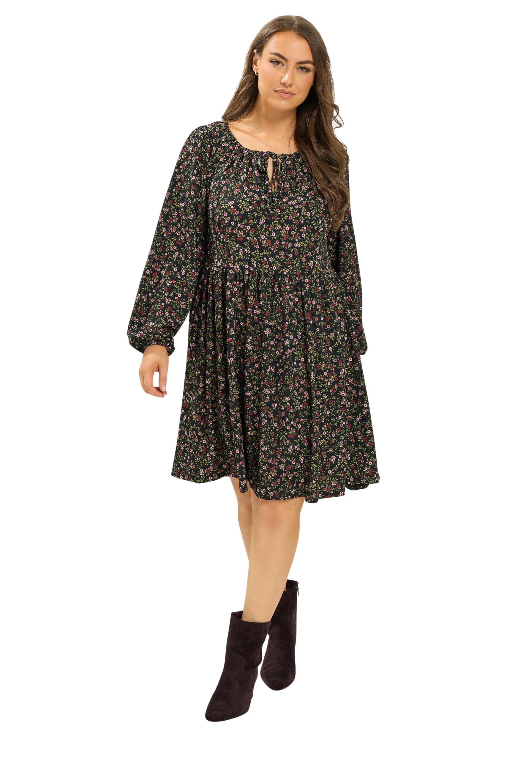 Yours Curve Ditsy Tie Neck Dress - Women's - Plus Size Curve