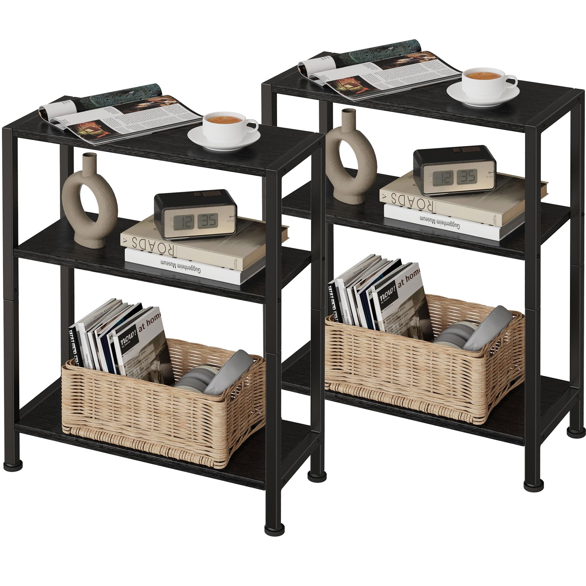 Vantimo 3-Tier Side Table Set of 2, Small End Table, Sofa Side Table for Narrow Spaces, Slim End Table, Nightstand Table, for Living Room Bedroom