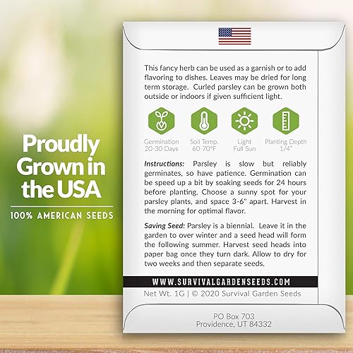 Miniatura 2 de Survival Garden Seeds - Semilla de perejil rizado para plantar - Paquete con instrucciones para plantar y cultivar plantas nutritivas de hierbas de