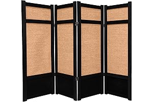 4 Ft. Short Low Jute Shoji Screen - 4 Panel - Black:...