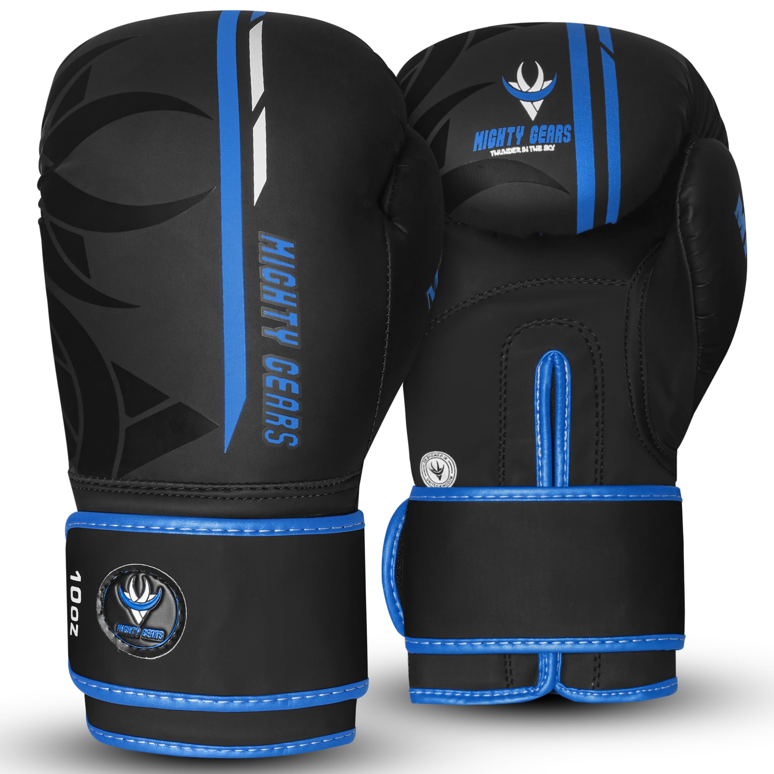 Mighty Gears Boxing Gloves Sparring Training Gloves for Punch Bag Boxing Gloves Mens Women Adult Muay thai MMA Gloves Kickboxing Fighting and Training Ventilated Palm Multi Layered (Blue, 16oz)