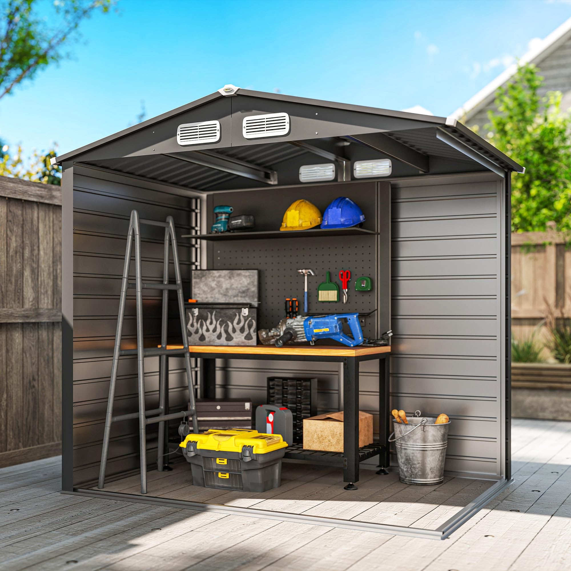 Outsunny Caseta de Jardín Exterior Metálica 2,27 m² 190x131x188 cm Gris | Cobertizo de Jardín Exterior, 2 Ventilaciones, Puerta con Cerradura, para Almacenamiento de Herramientas