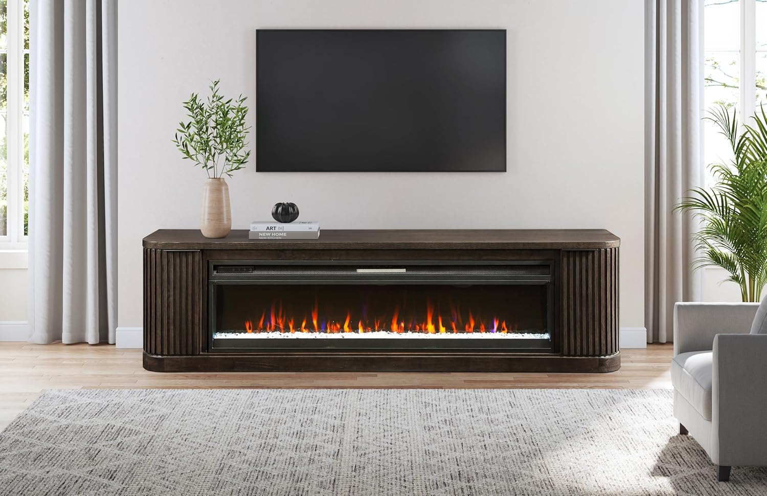 Martin Furniture Contemporary 84" Fireplace Console, Entertainment Storage, TV Stand, Fully Assembled, Dark Chocolate