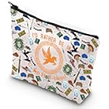 G2TUP Orange Horse Inspired Makeup Bag Book Lover Cosmetic Bag I'd Rather Be In Makeup Bag Horse Merch (Rather in Camp N)