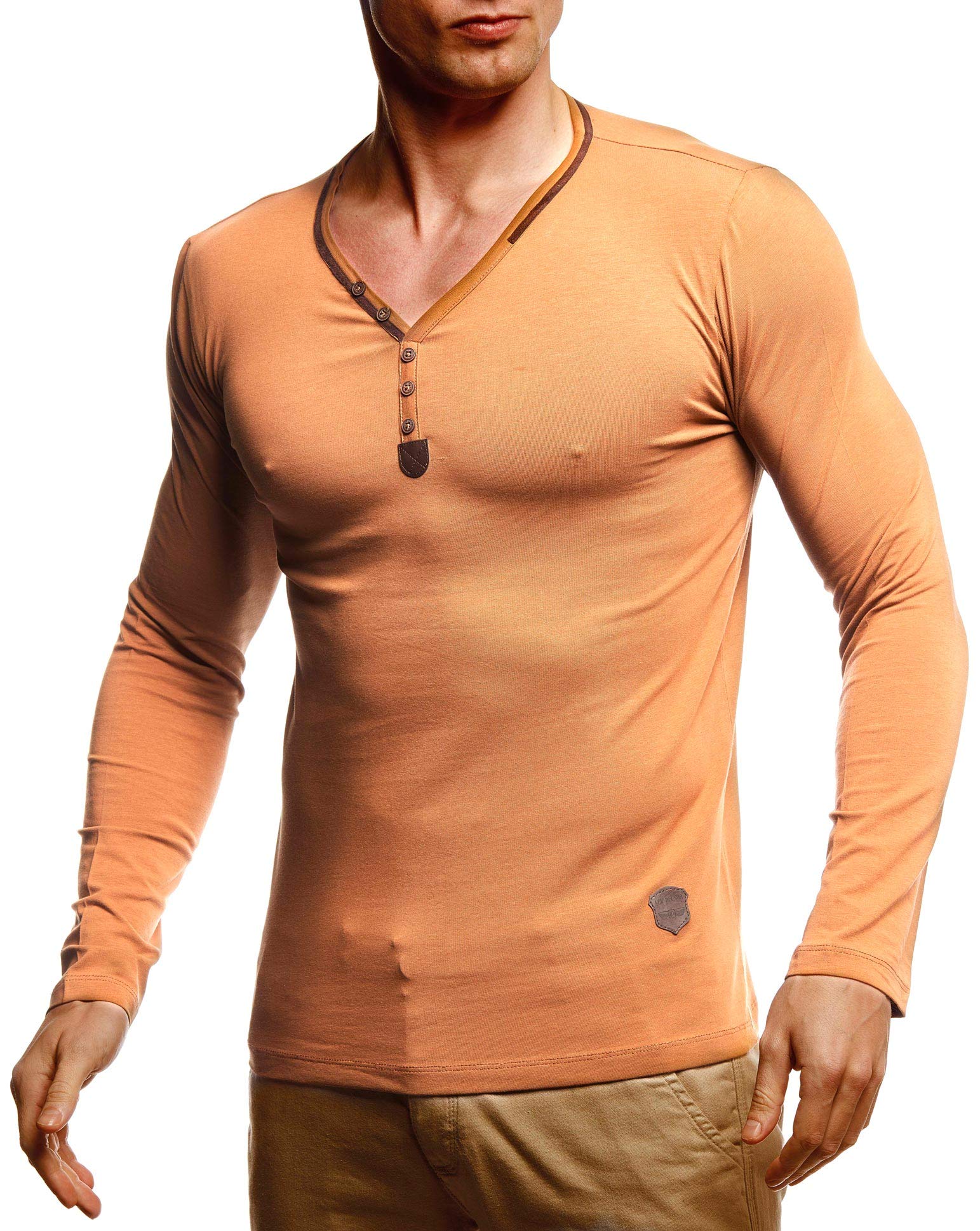 Leif Nelson LN1470 Sweat-shirt basique à manches longues avec col en V et col en V pour homme Coupe ajustée en coton Blanc