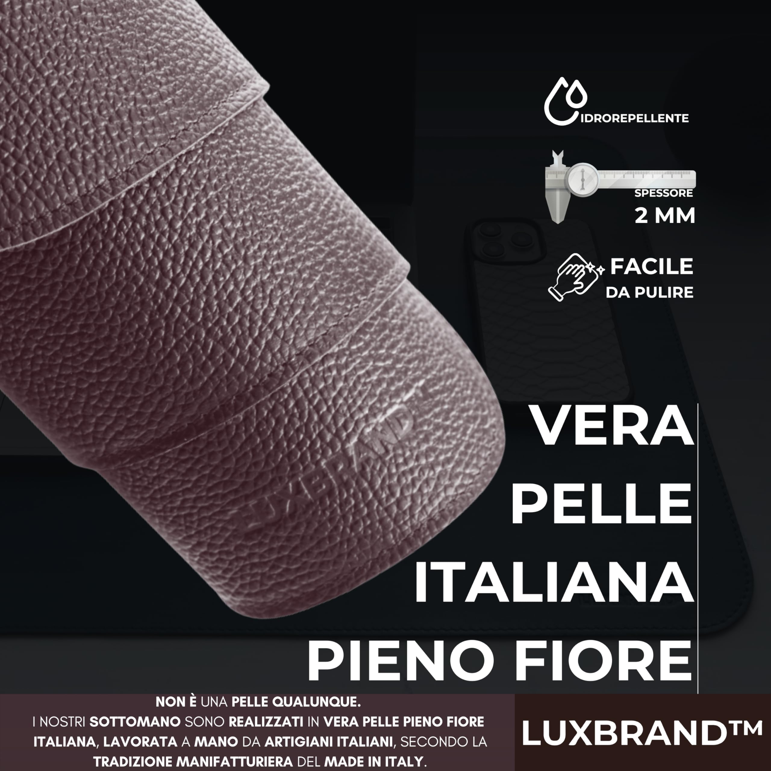 Set Tappetini da Scrivania in Vera Pelle 2 Pezzi XXL Mouse Pad Sottomano Ufficio Marrone
