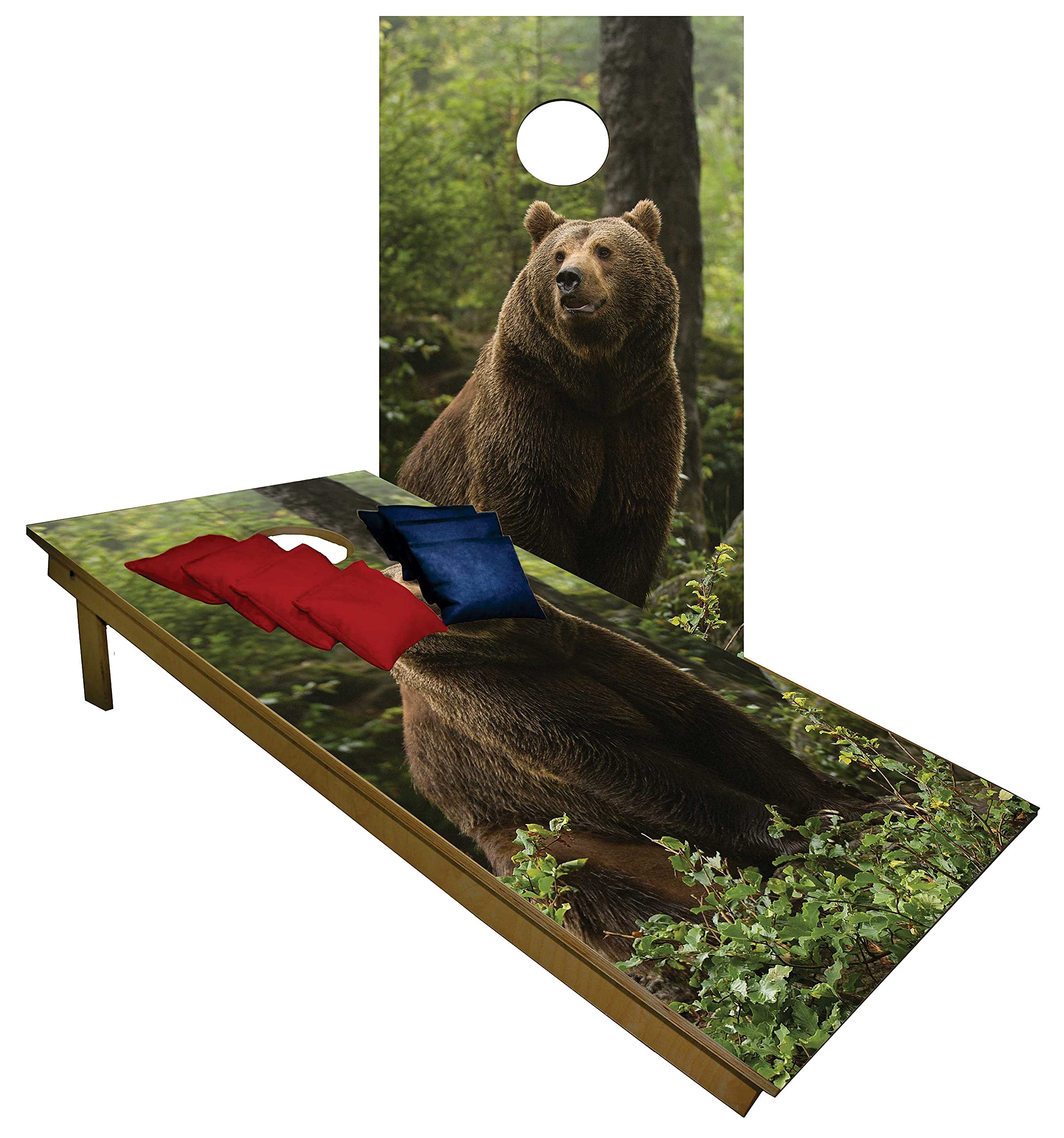 Premium Cornhole Set - Grizzly Bear Nature Tailgate Cornhole Boards w Set of 8 Cornhole Bags! 38