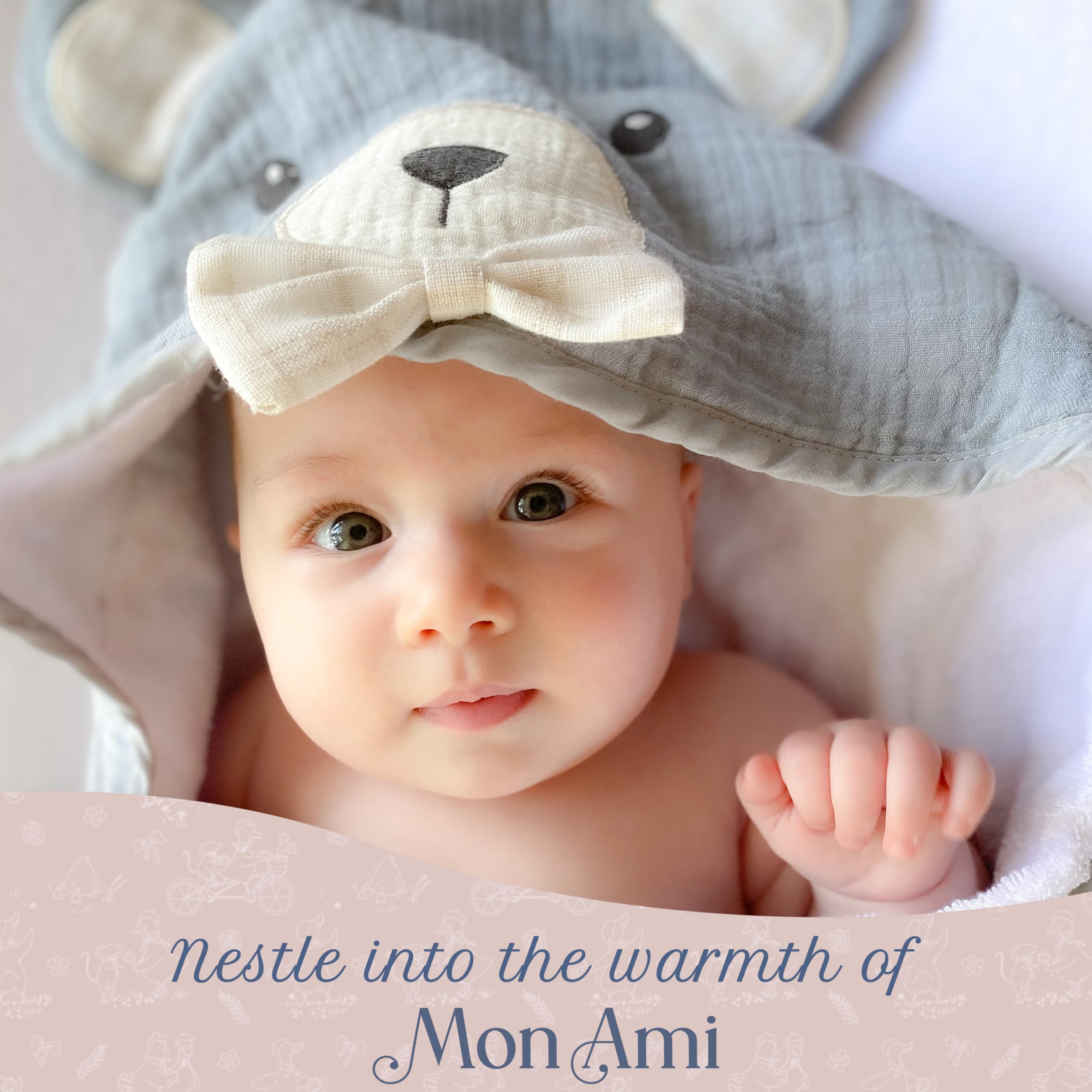 MON AMI Frottee Bunny Kapuzen-Babyhandtuch & Waschlappen Set für 0-18 Monate, Premium Weiche Babybadewanne Baumwolle Handtuch, Badetuch für Baby Shower für Kleinkinder, Jungen & Mädchen (Grau)